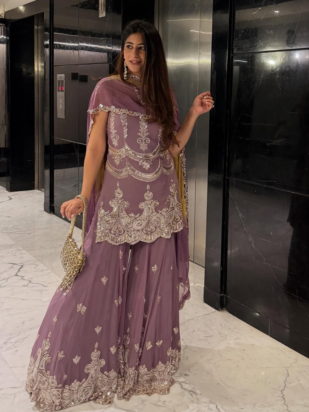 Royal Lilac Embroidered Sharara Set with Dupatta