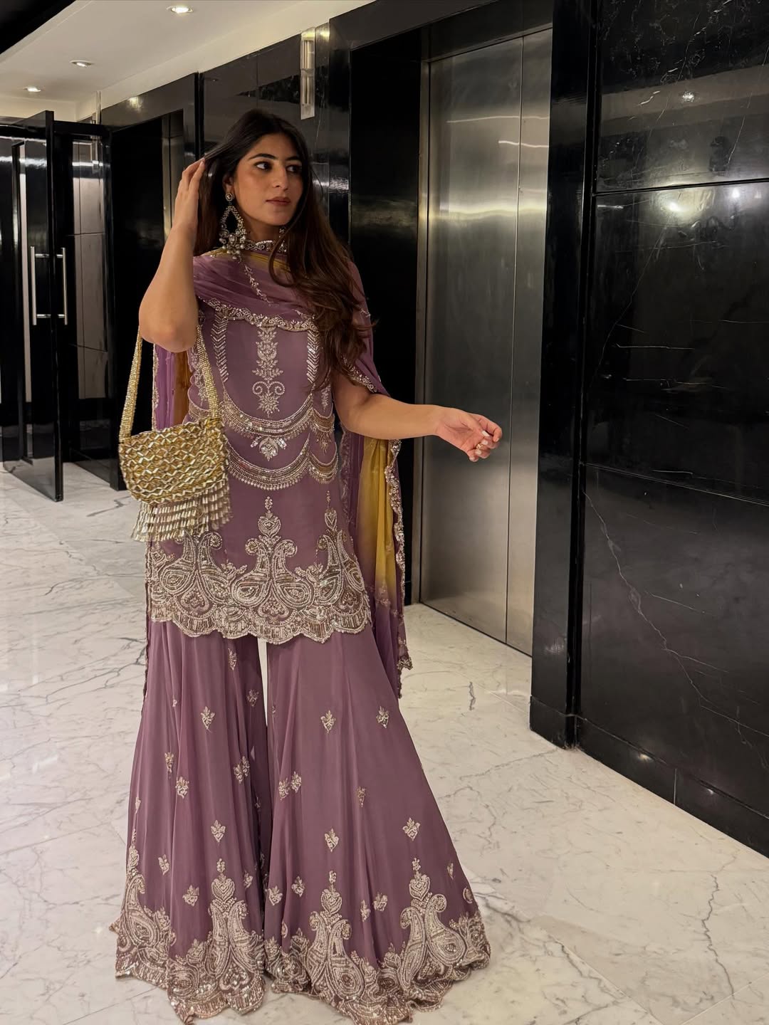 Royal Lilac Embroidered Sharara Set with Dupatta