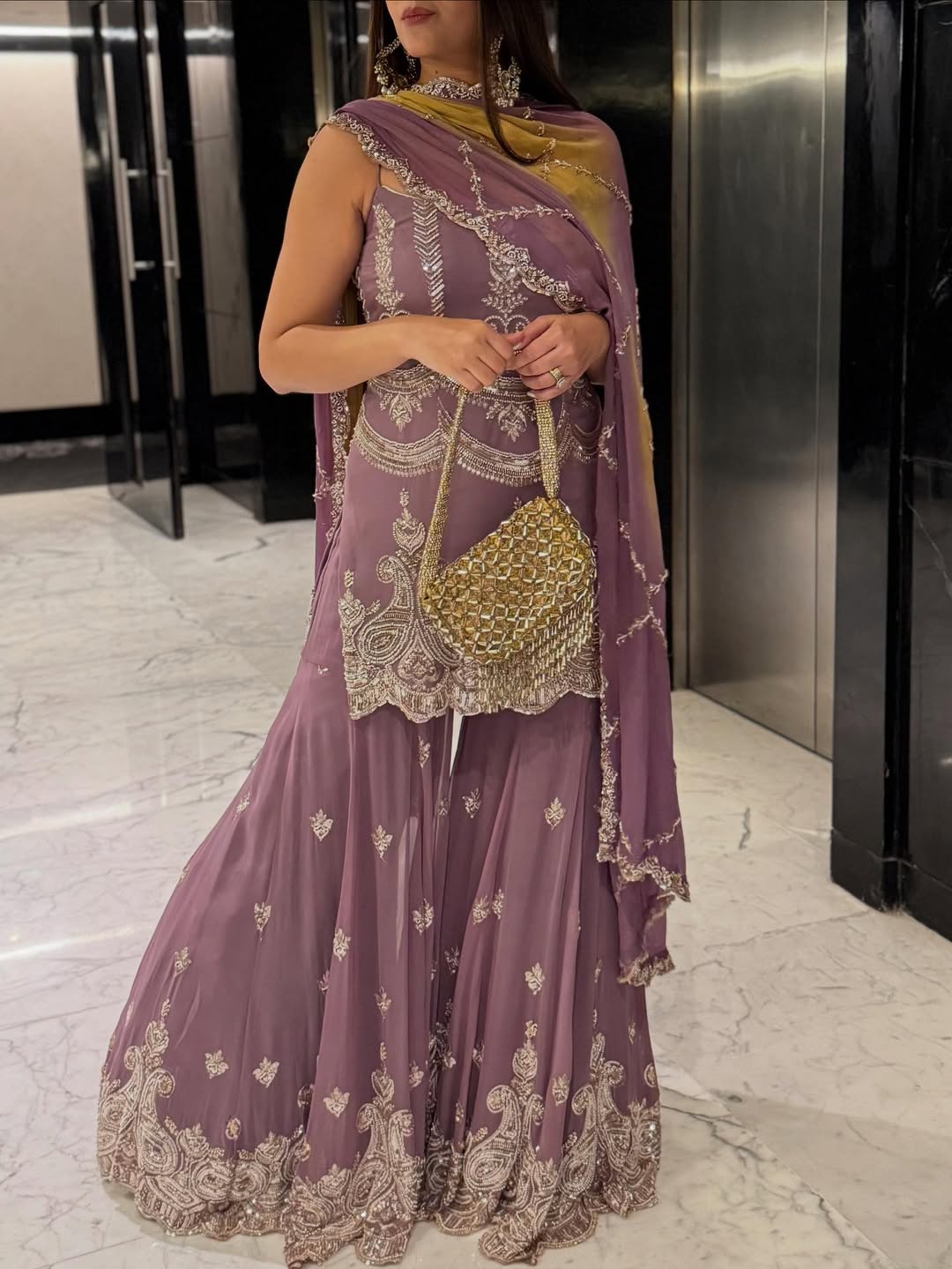 Royal Lilac Embroidered Sharara Set with Dupatta