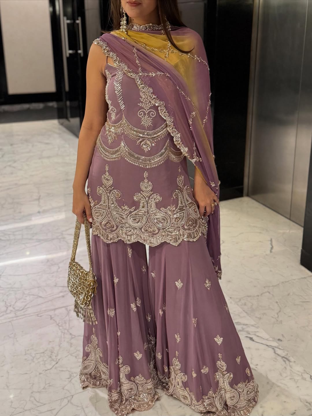 Royal Lilac Embroidered Sharara Set with Dupatta
