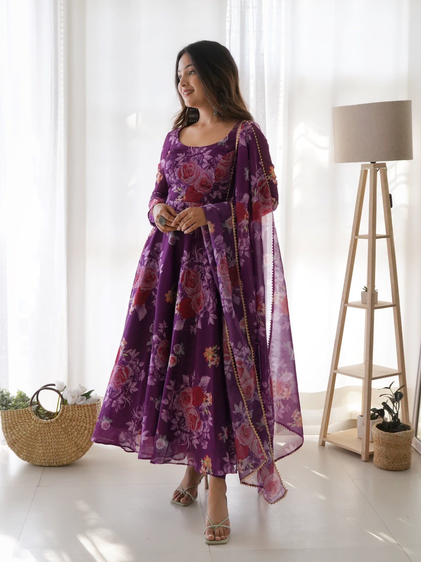 New Purple Colour Flower Print Gown Design NKB-20
