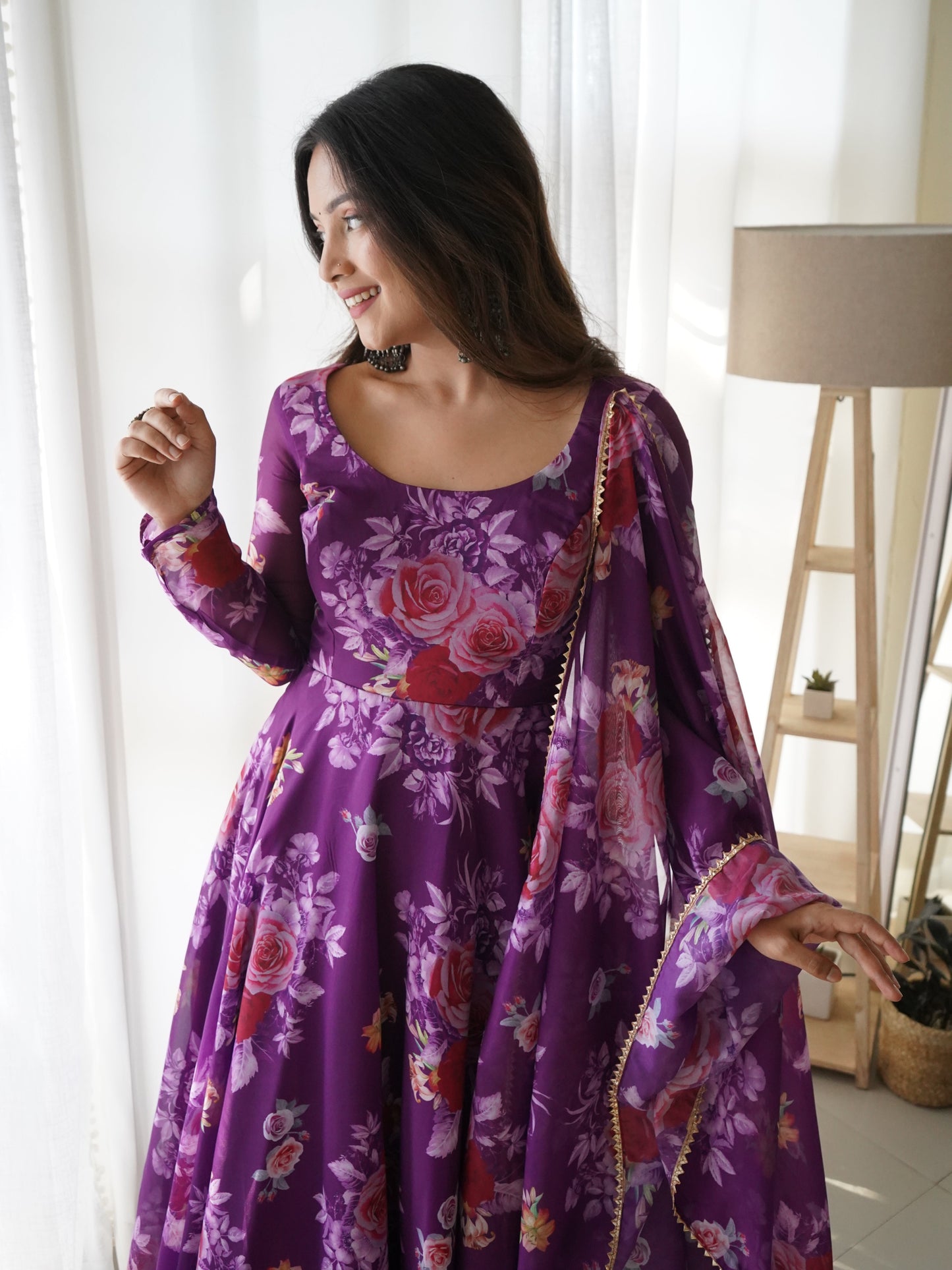 New Purple Colour Flower Print Gown Design NKB-20