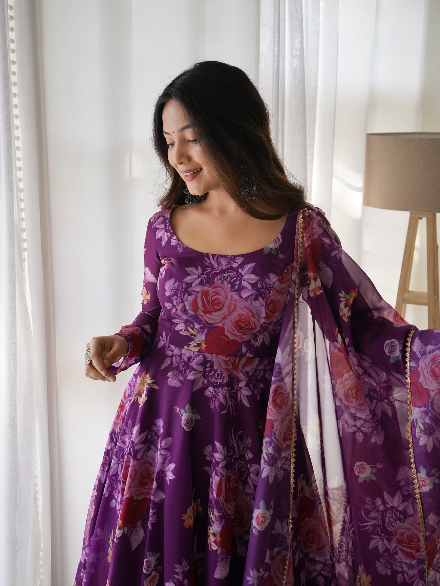 New Purple Colour Flower Print Gown Design NKB-20