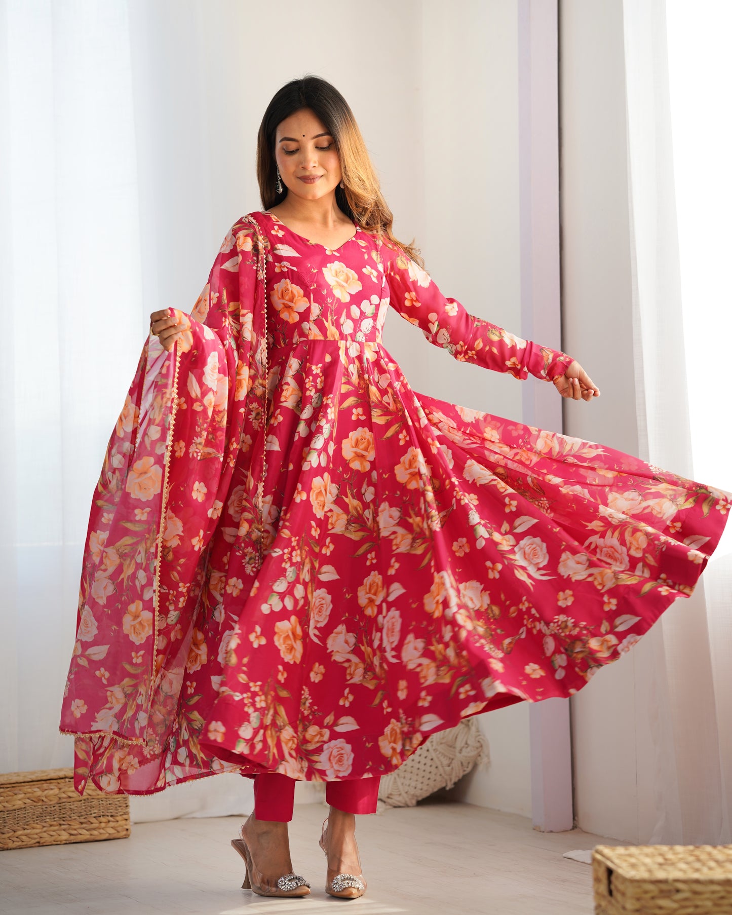 Reeva Ready To Wear Soft Flowing Floral Pretty Anarkali Set