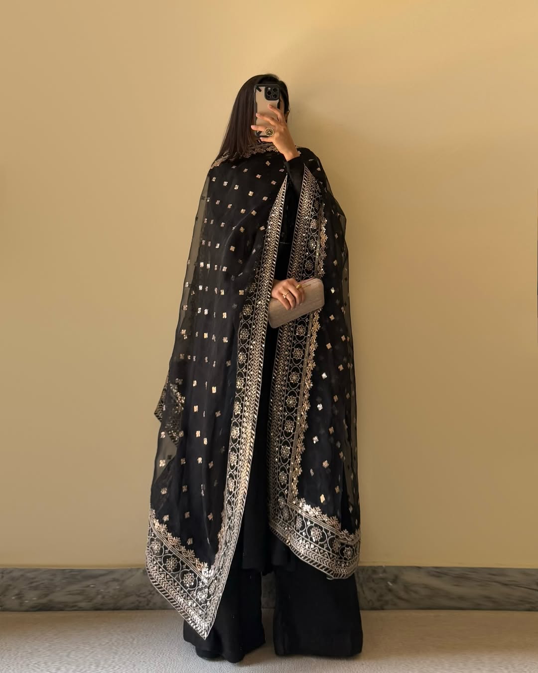 Kalamkari fox georgette black Anarkali suit set