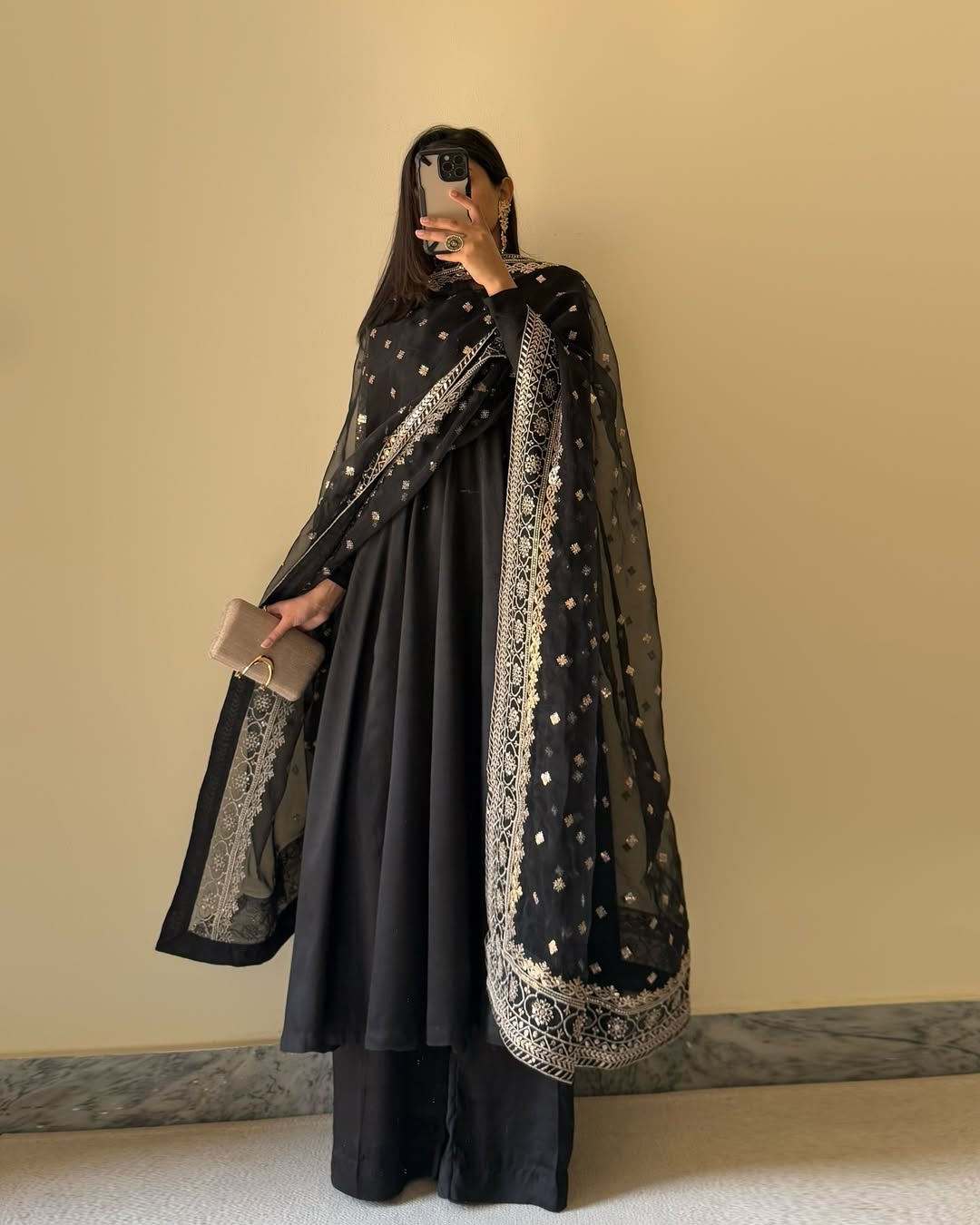 Kalamkari fox georgette black Anarkali suit set