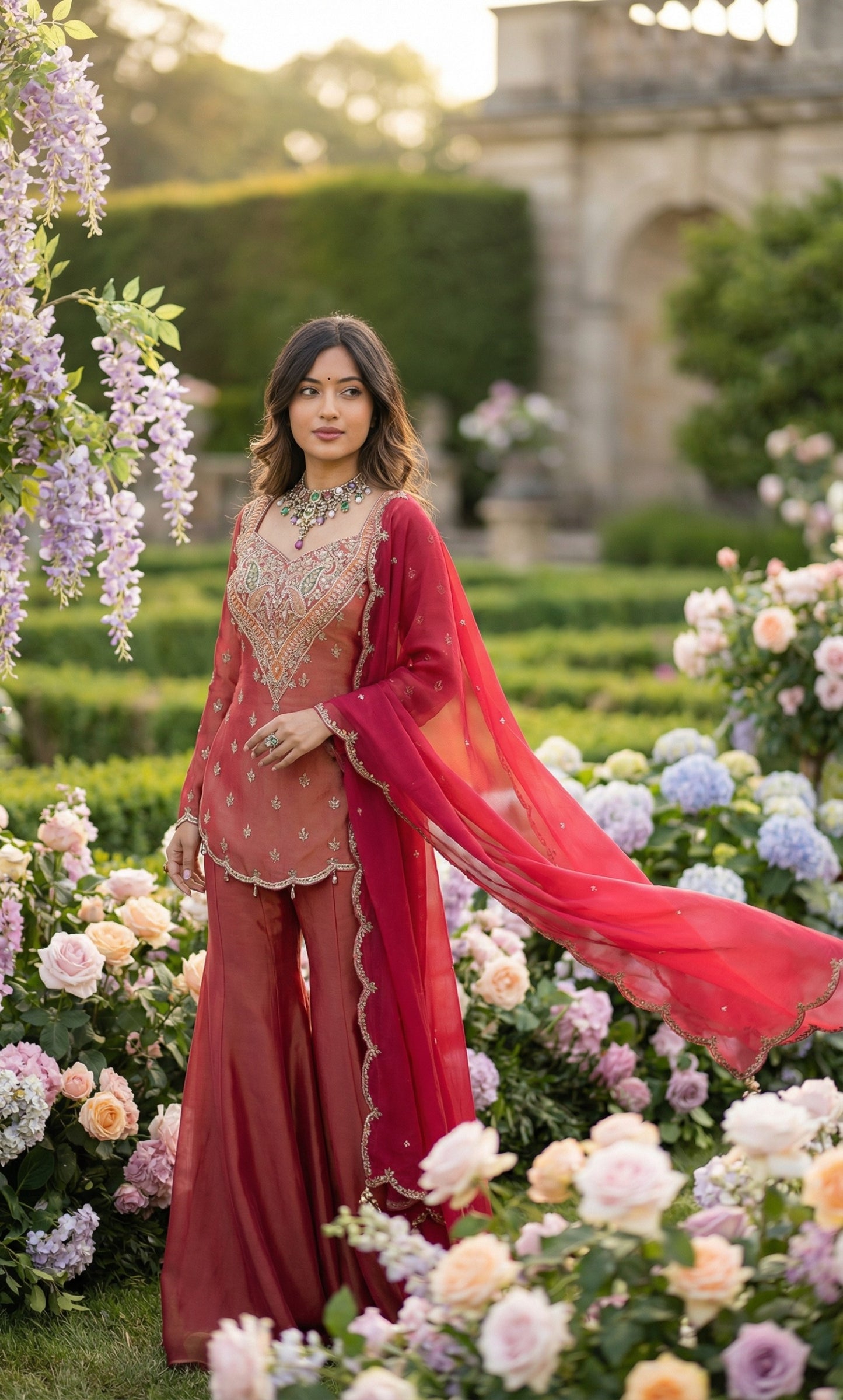Ruby Desert Glow Ethnic Sharara Set