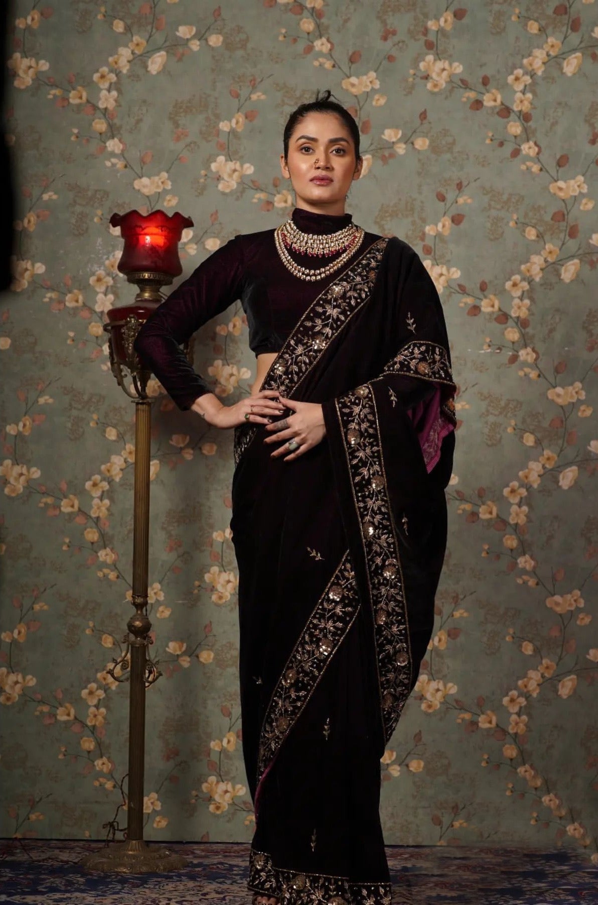 Midnight Grace: Embroidered Sophistication