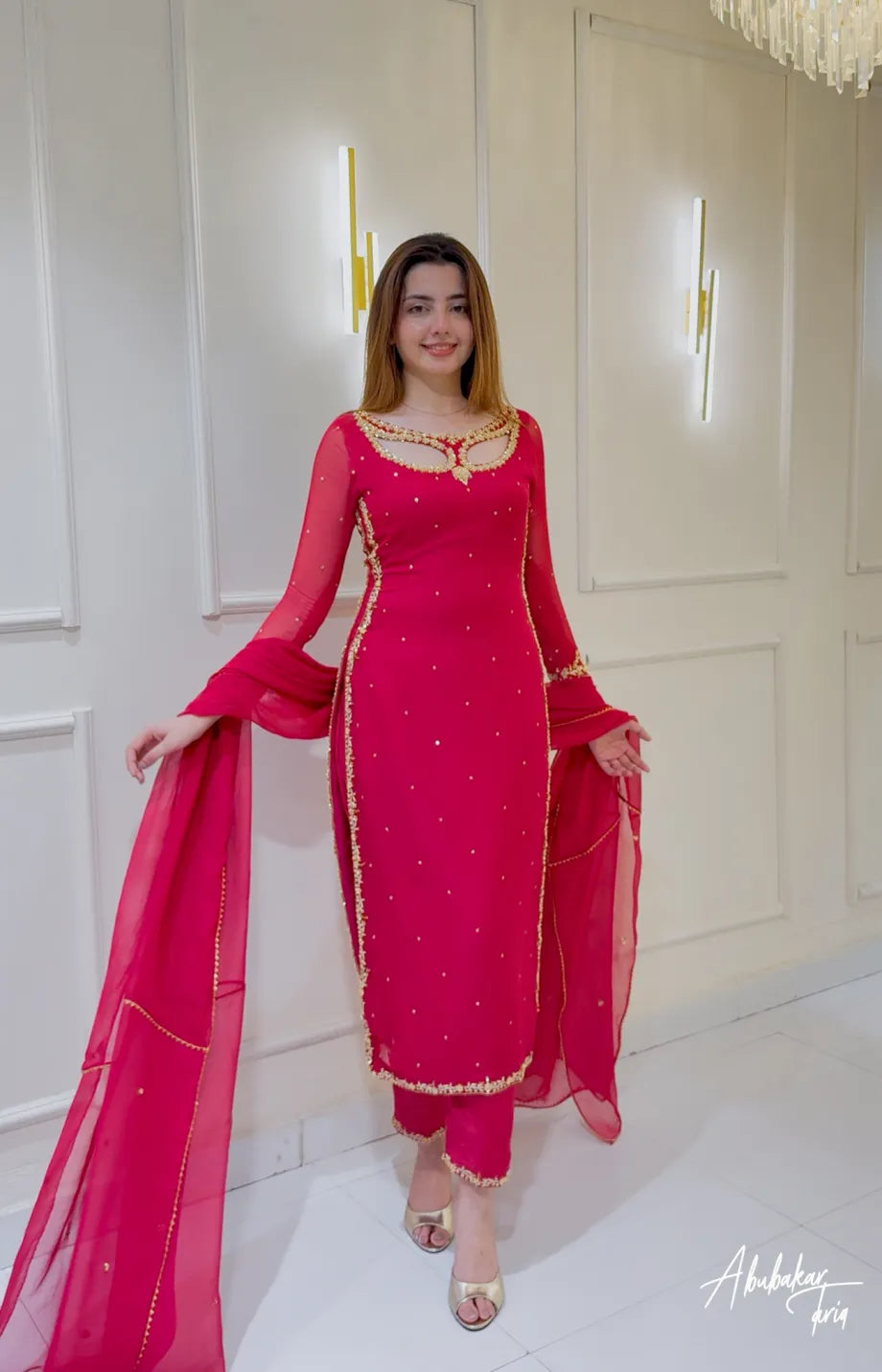 Ruby Long Hand Embellshed Kurta With Trouser And Dupataa