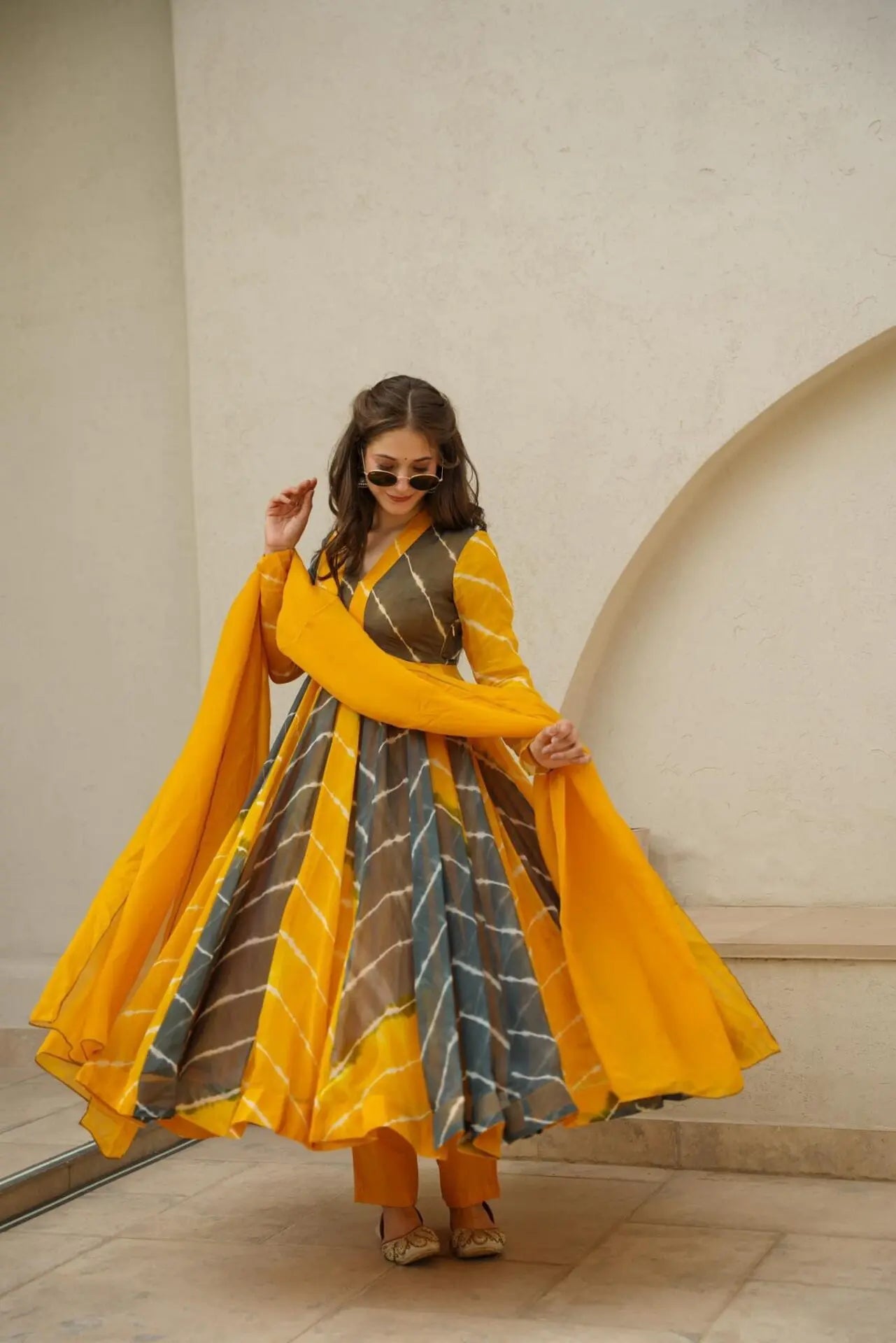Nikita Mustard & Black Color Organza Suit Set