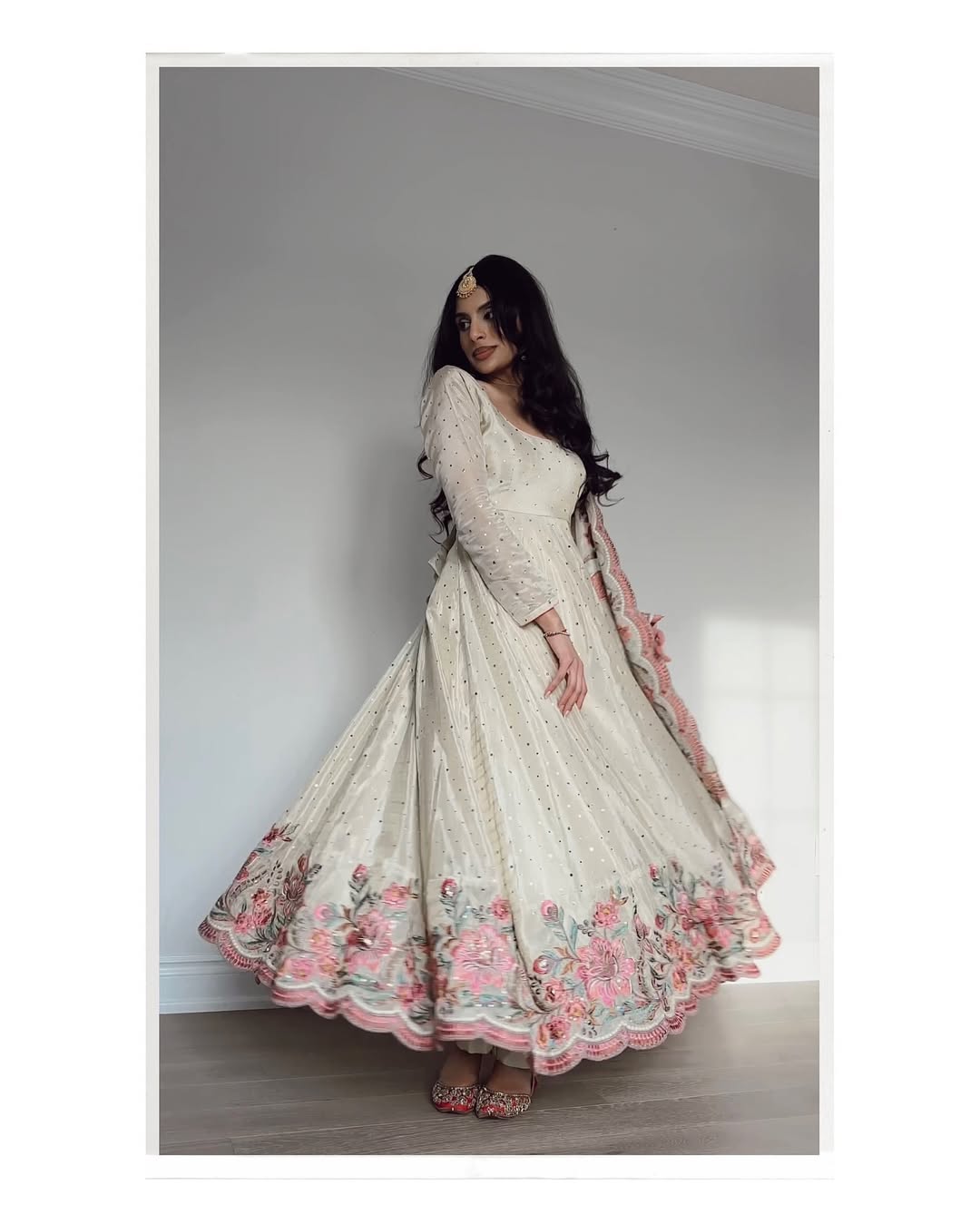Ethereal Bloom Pure Chinon Silk Crafted Anarkali Gown