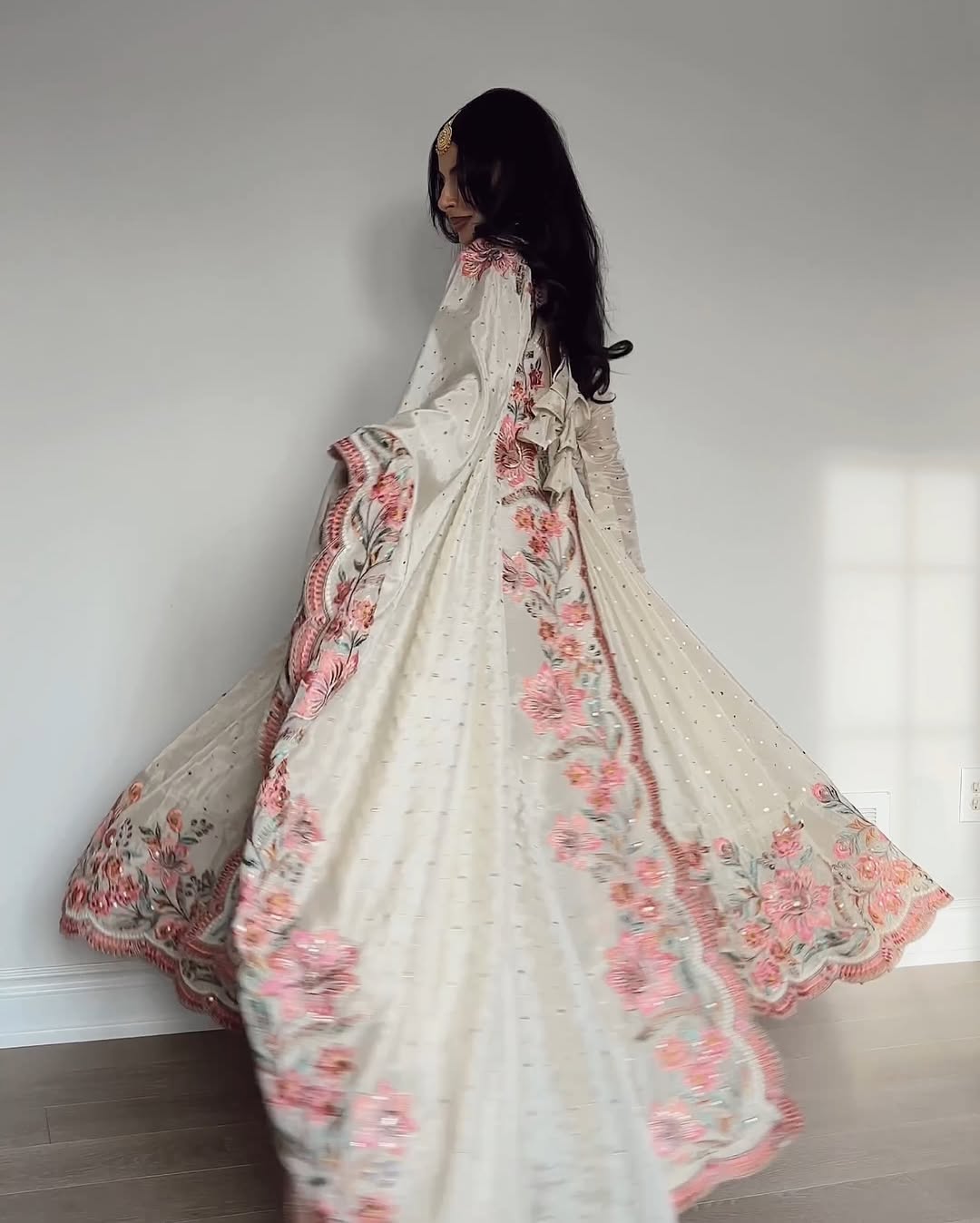 Ethereal Bloom Pure Chinon Silk Crafted Anarkali Gown