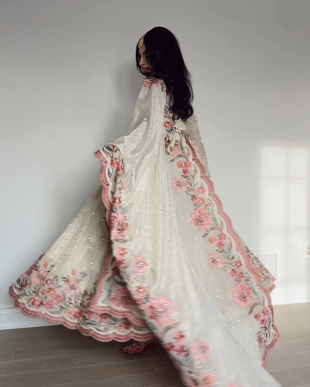 Ethereal Bloom Pure Chinon Silk Crafted Anarkali Gown