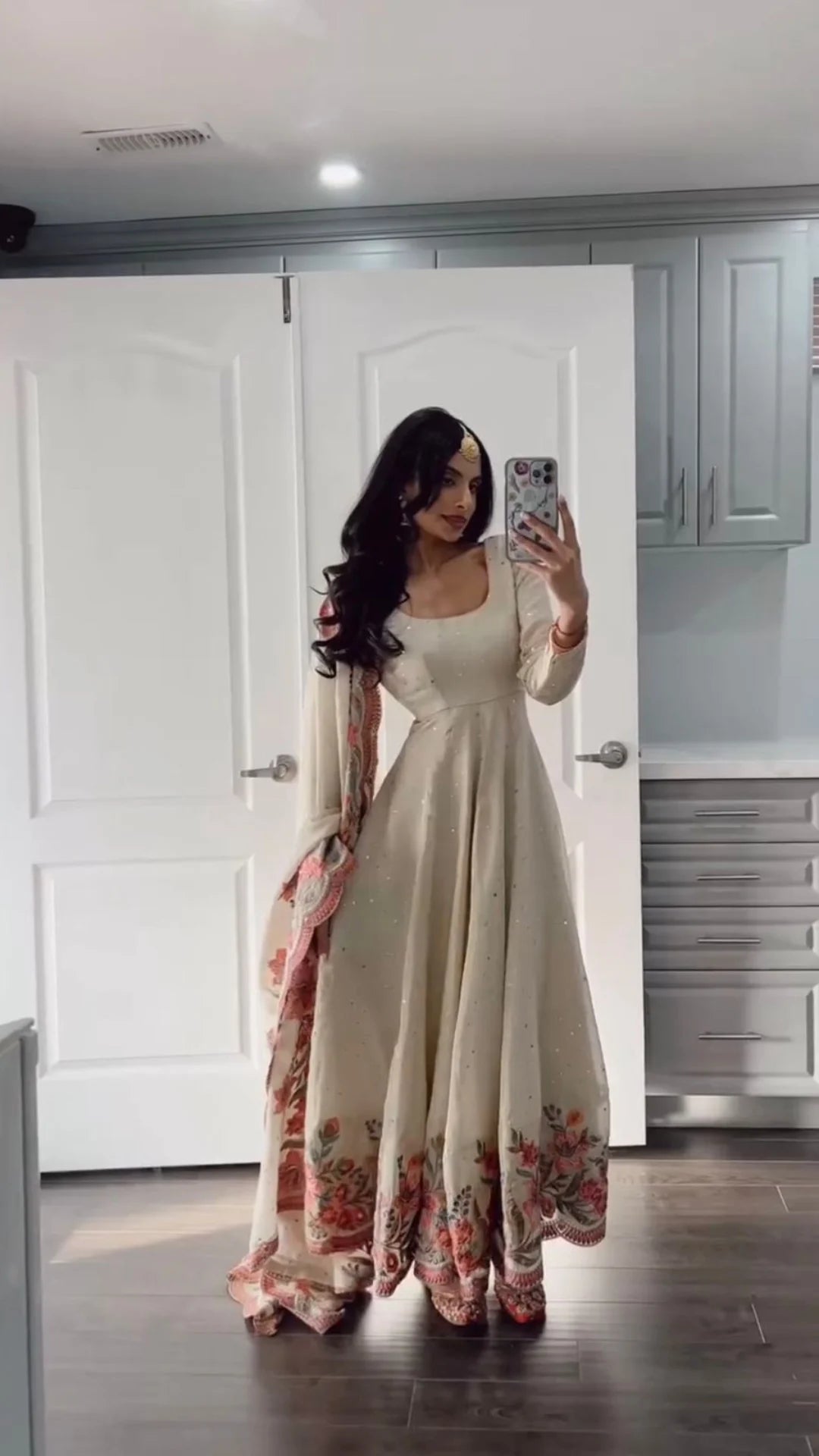 Ethereal Bloom Pure Chinon Silk Crafted Anarkali Gown