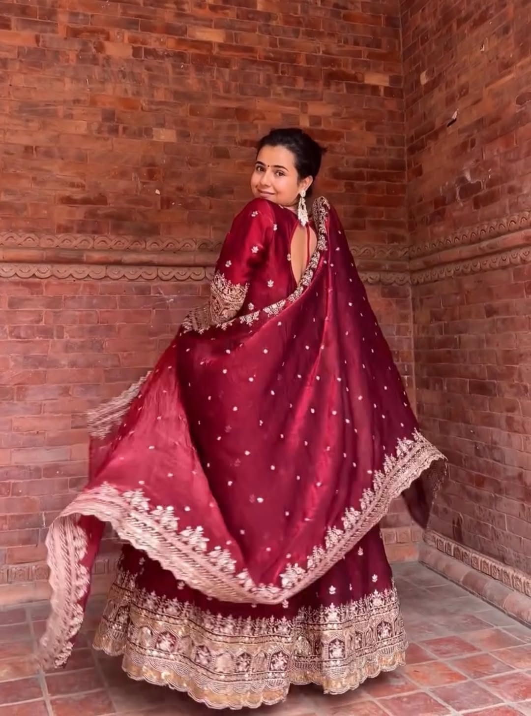 Aleeza Maroon Zari Dori Anarkali Gown Set