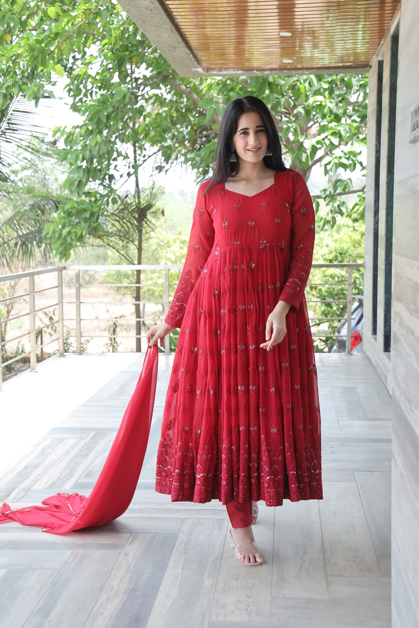 Radhika Maroon Coloured Anarkali Suit Set