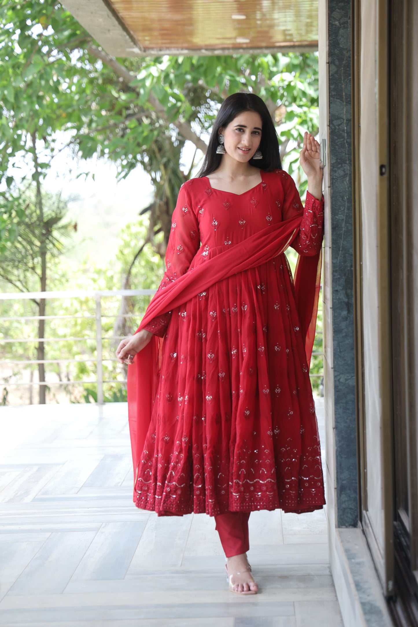 Radhika Maroon Coloured Anarkali Suit Set
