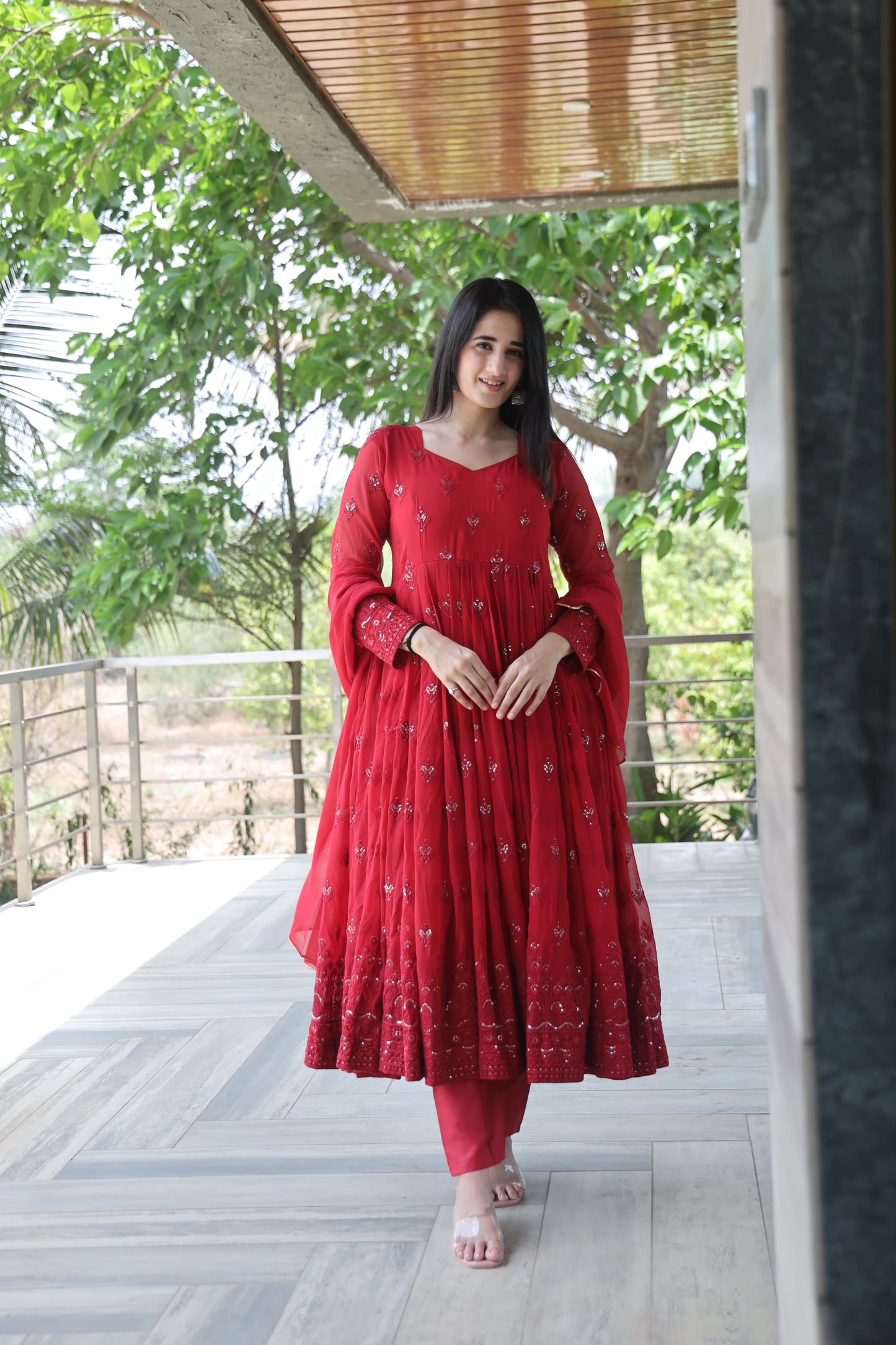 Radhika Maroon Coloured Anarkali Suit Set