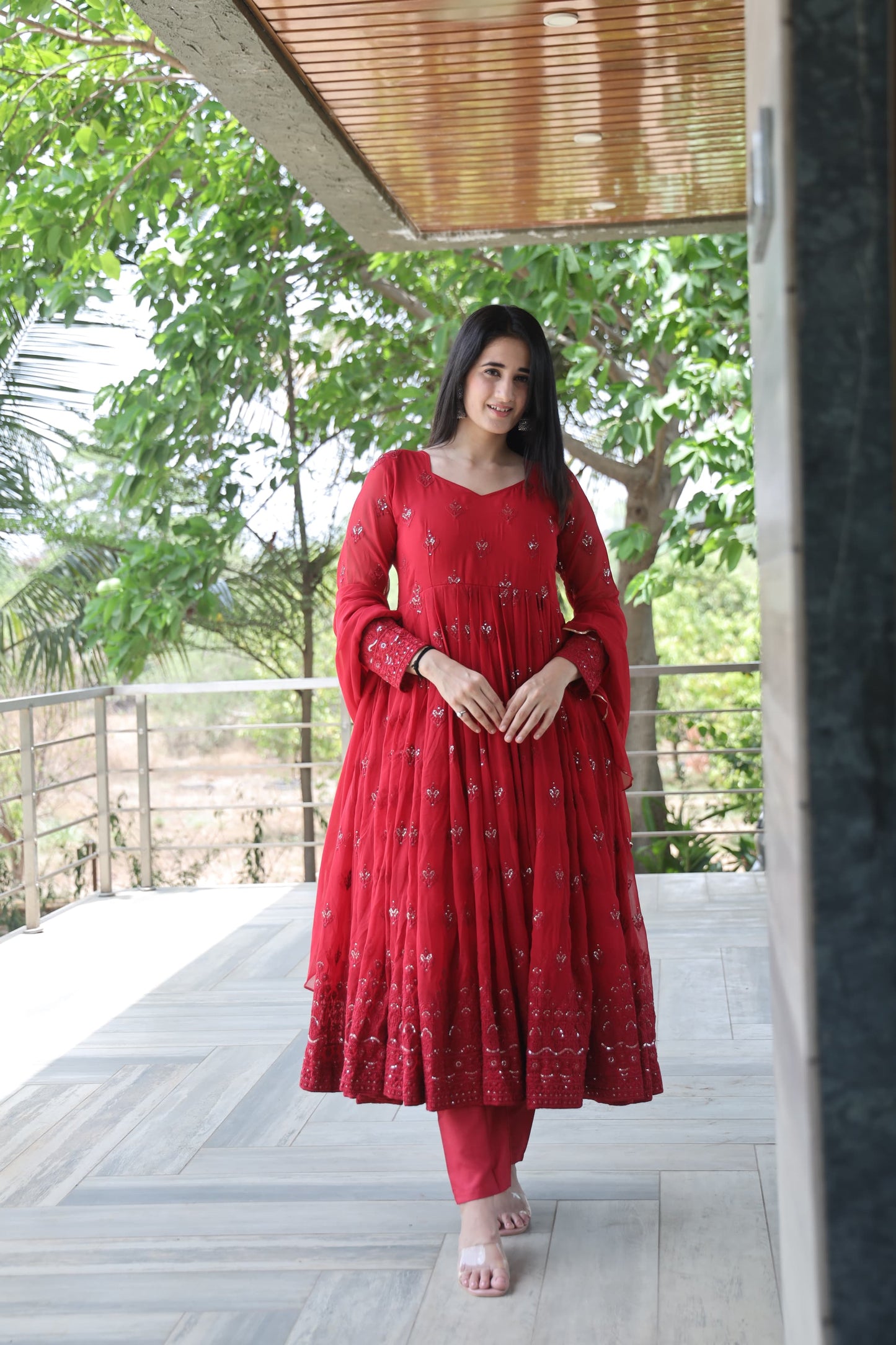 Radhika Maroon Coloured Anarkali Suit Set