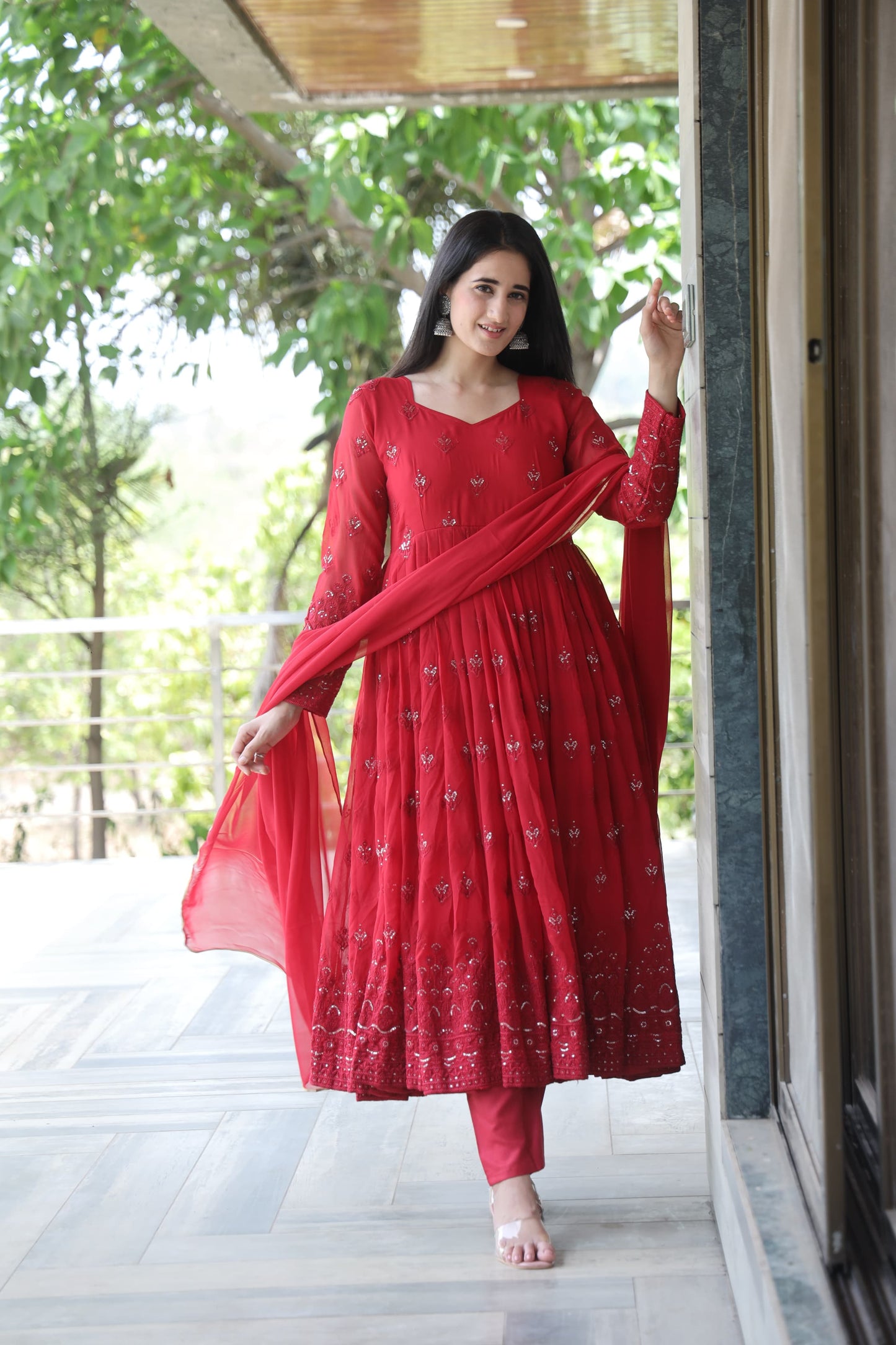 Radhika Maroon Coloured Anarkali Suit Set