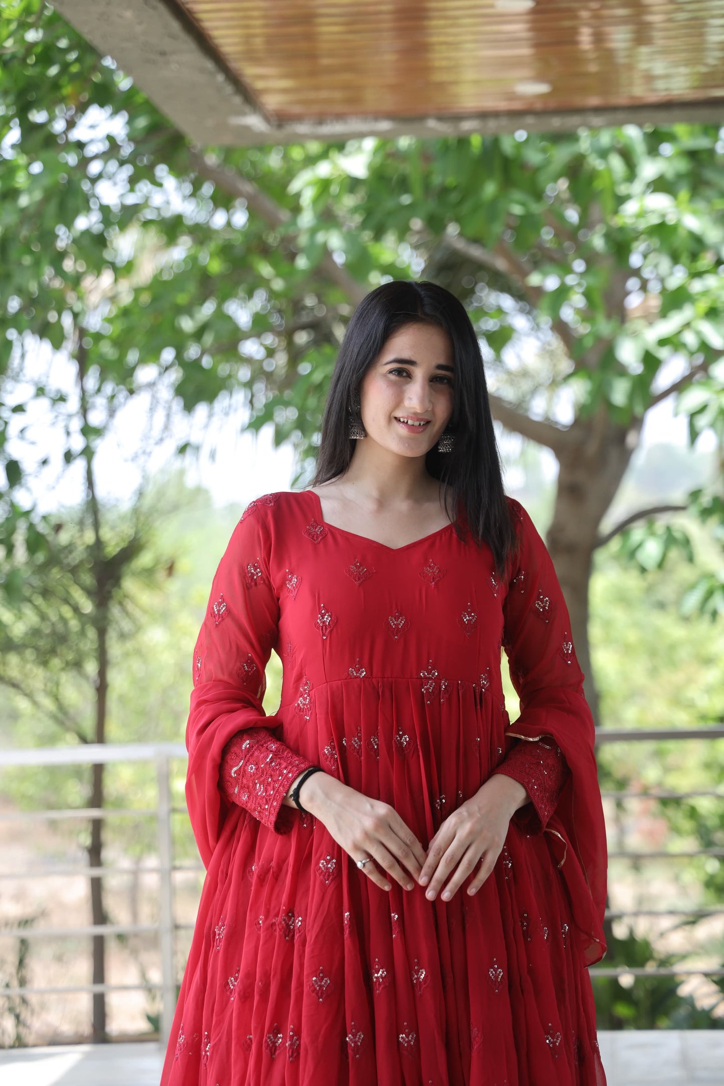Radhika Maroon Coloured Anarkali Suit Set