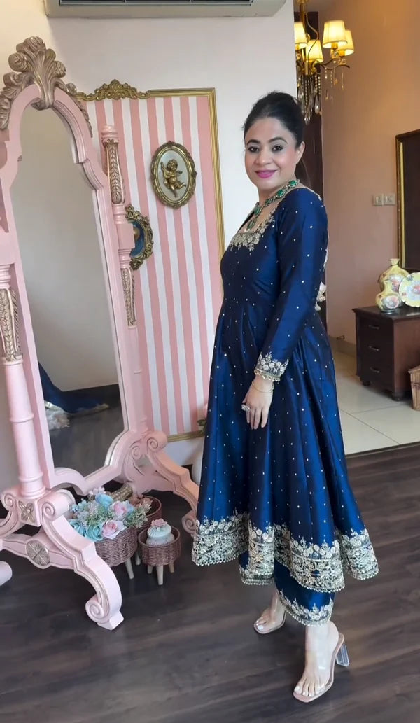Prachi's Blue Havy Vichitra Silk Designer Suit Set
