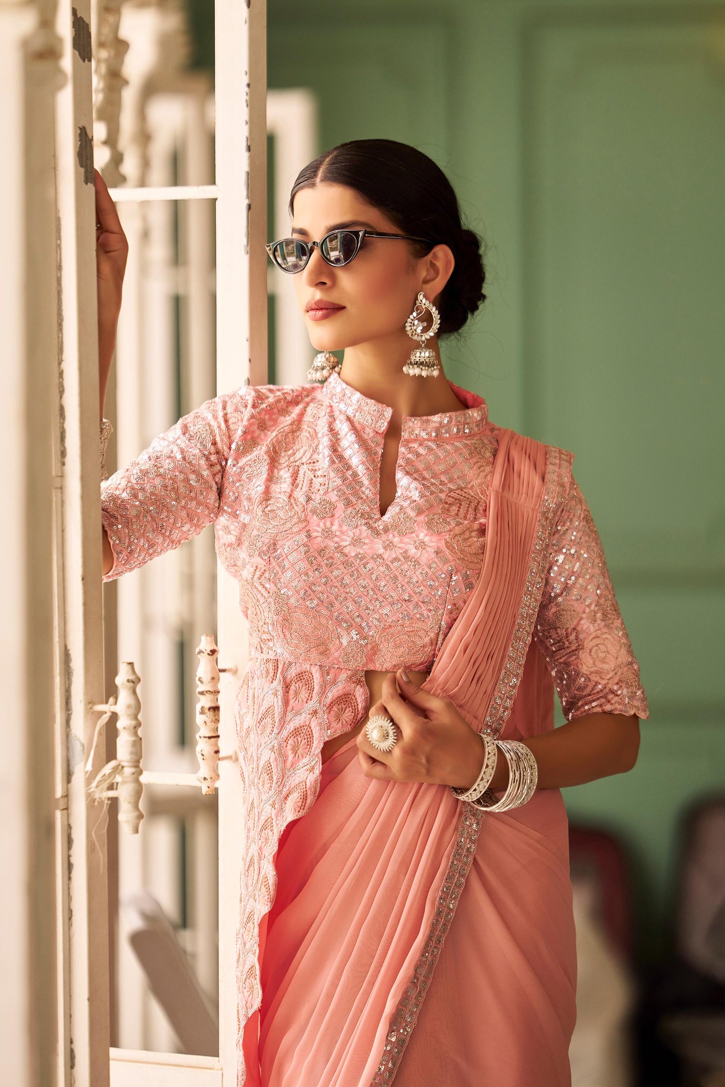 Rajwadi Roop Ready To Wear Stylist Blouse Drape Saree