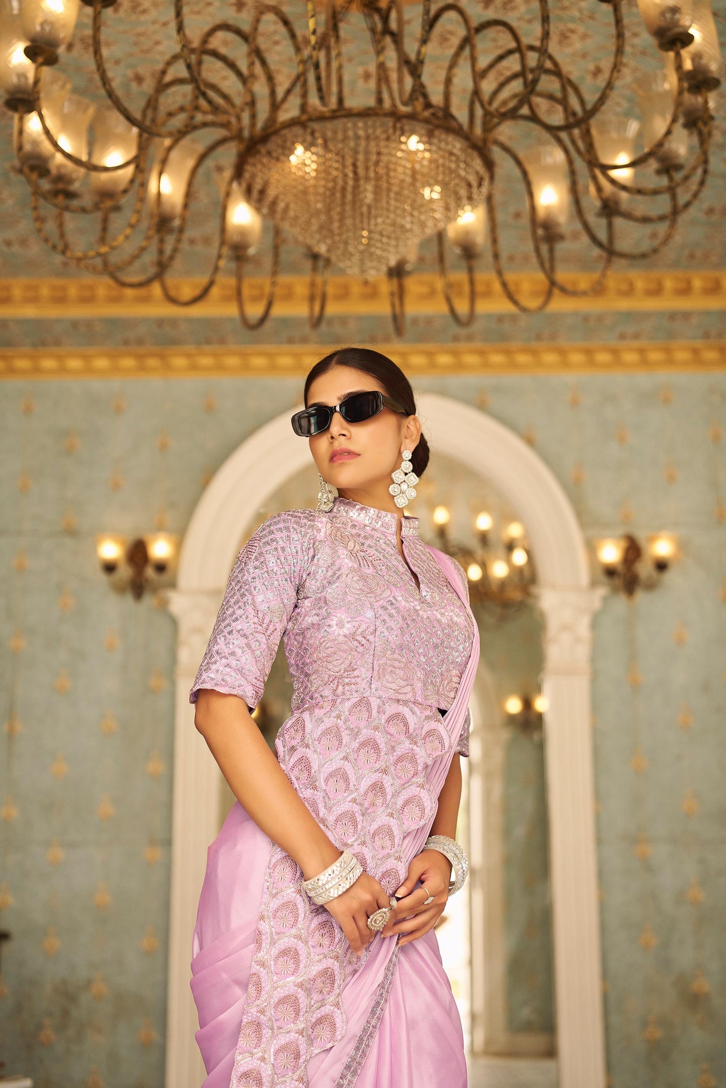 Rajwadi Roop Ready To Wear Stylist Blouse Drape Saree