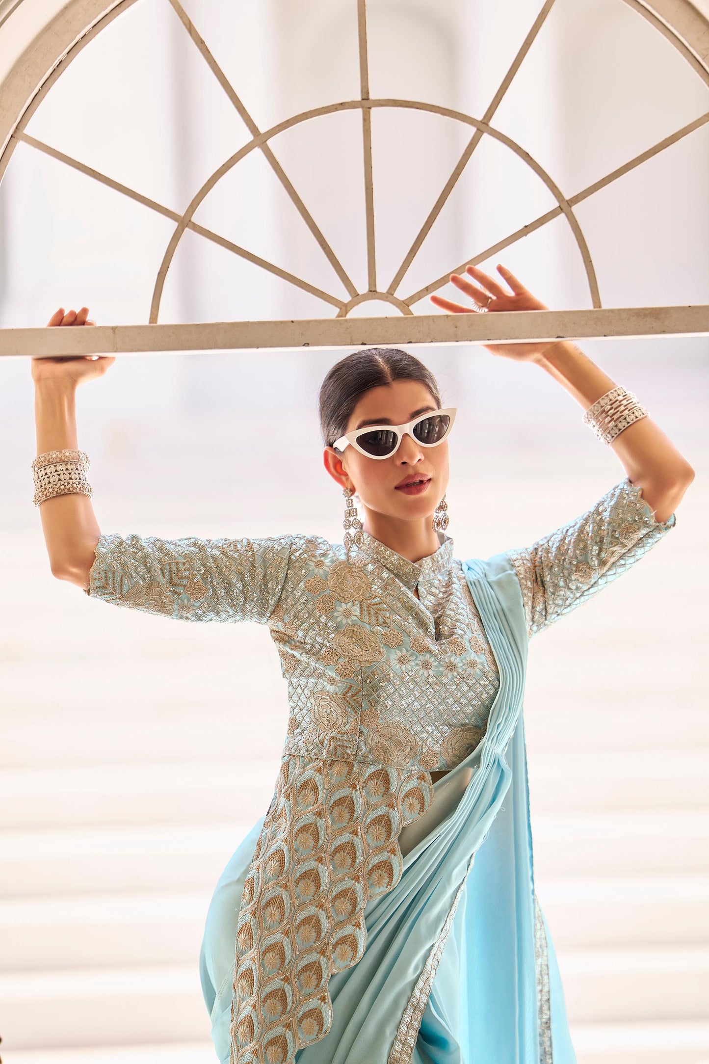 Rajwadi Roop Ready To Wear Stylist Blouse Drape Saree