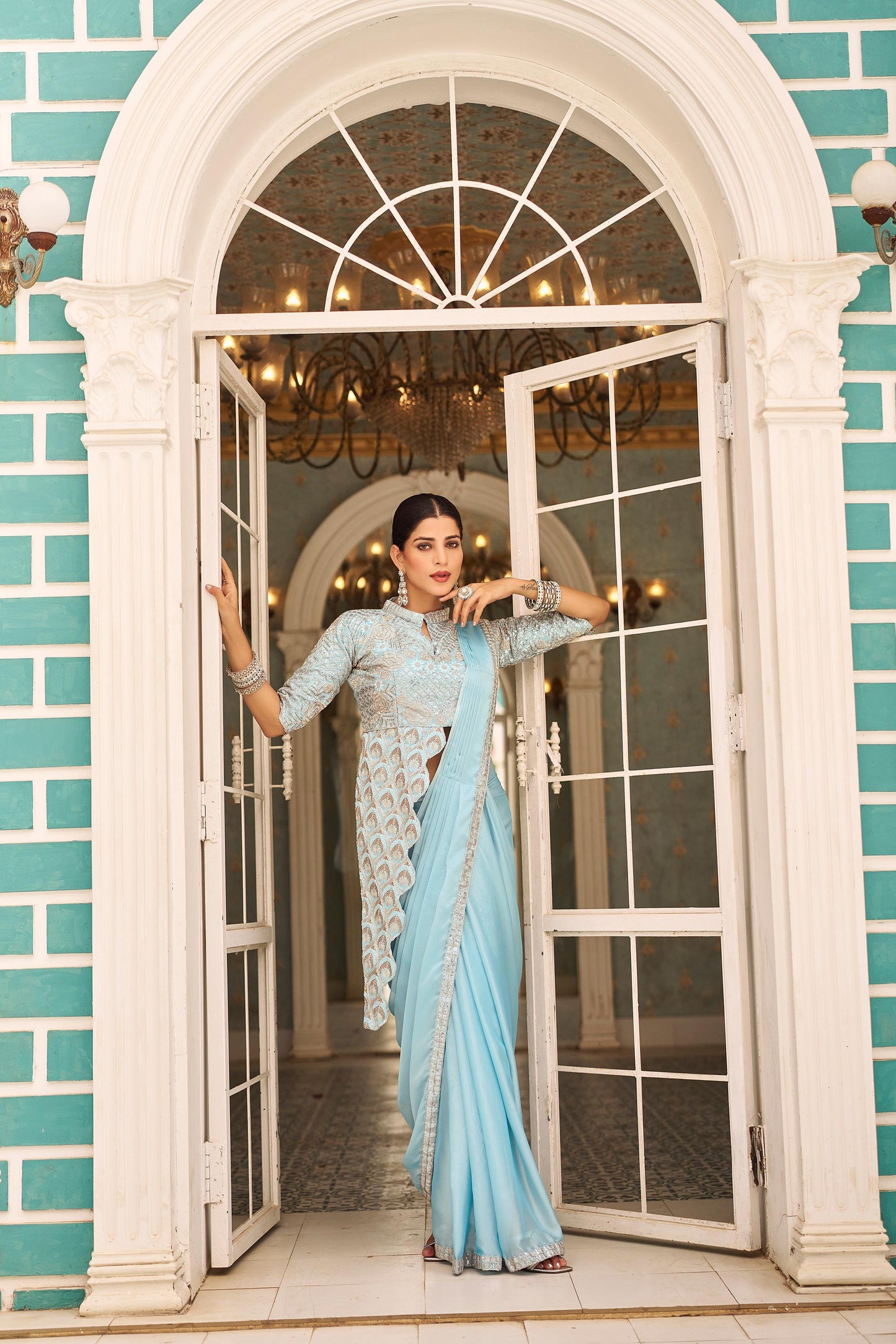 Rajwadi Roop Ready To Wear Stylist Blouse Drape Saree