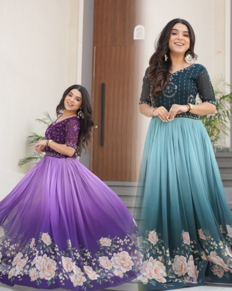 Zenith Rama & Purple Digital Print Gown