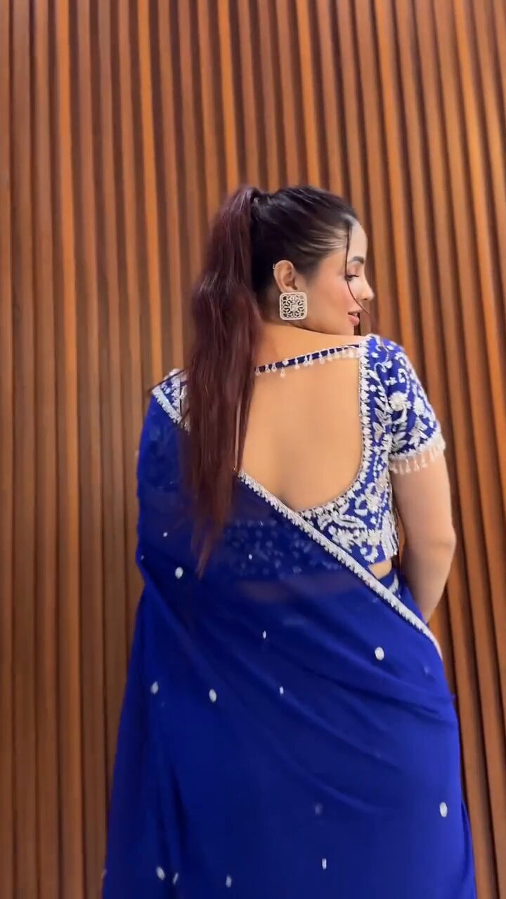 Glamorous Royal Blue Designer Embroidered Lehenga Saree