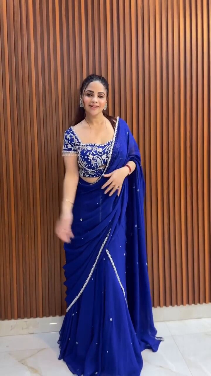 Glamorous Royal Blue Designer Embroidered Lehenga Saree