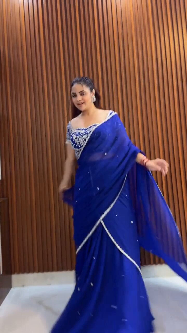 Glamorous Royal Blue Designer Embroidered Lehenga Saree