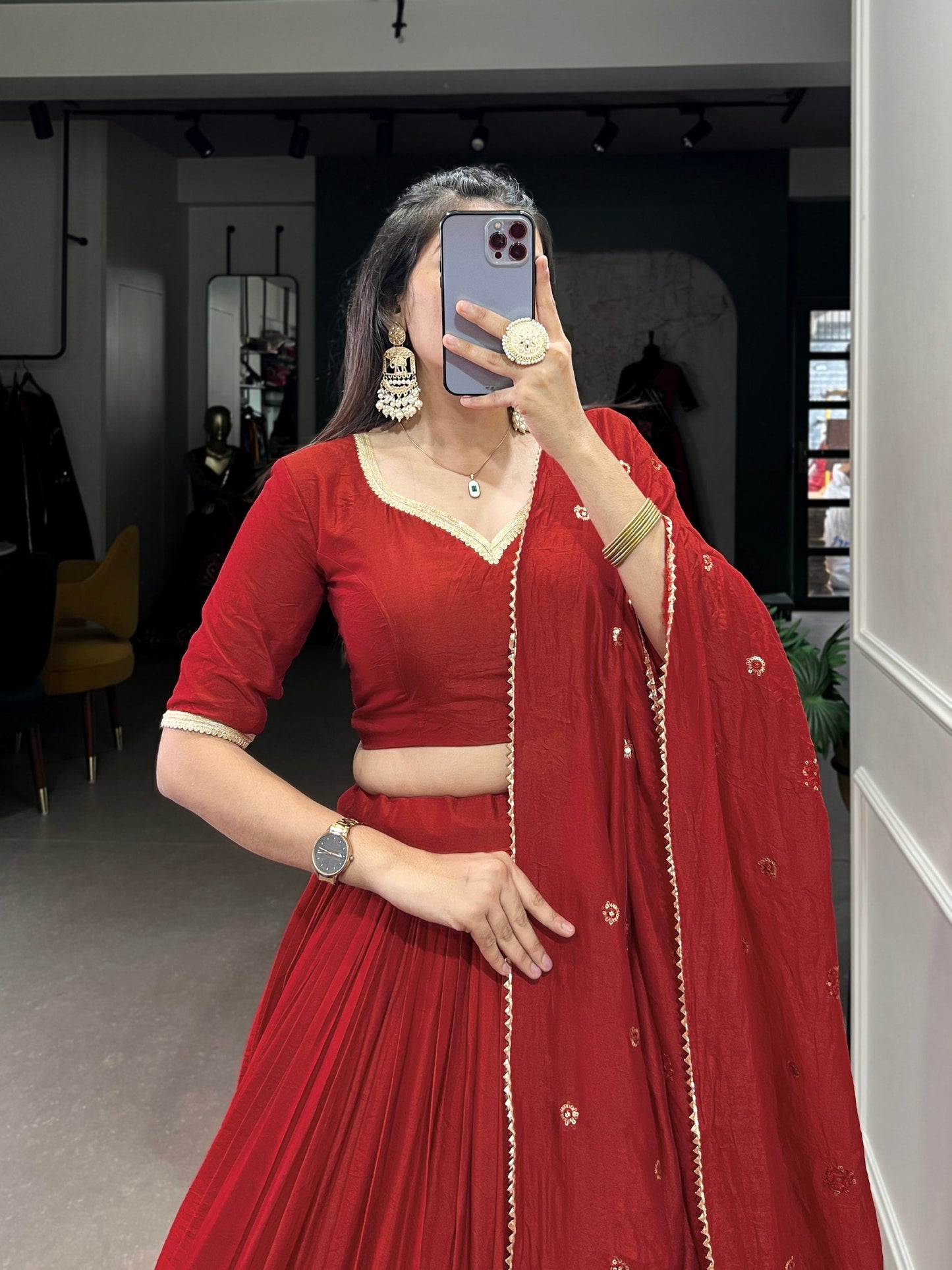 Palanquin Elegance Pure Chanderi Plain Lehenga Choli