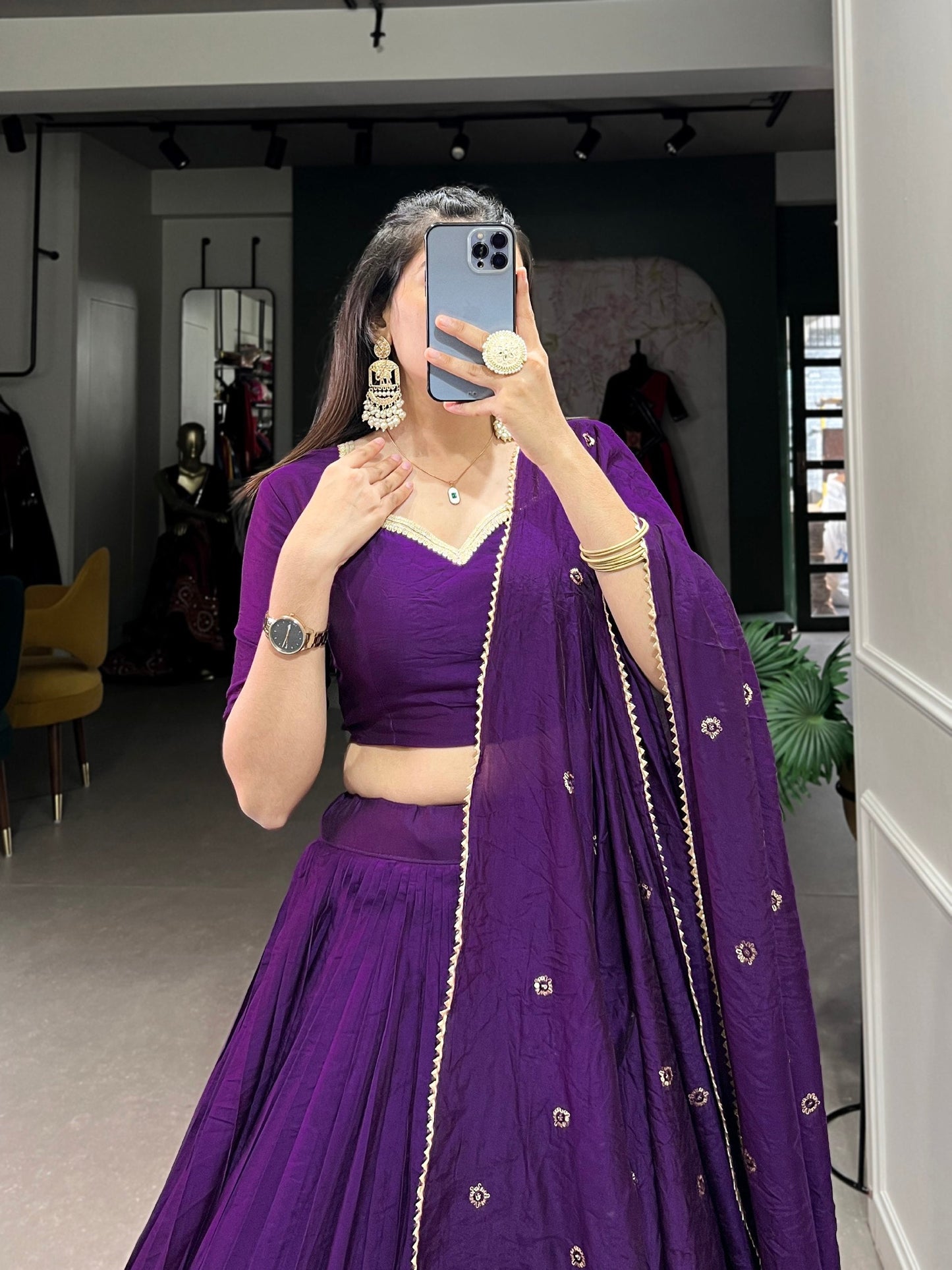 Palanquin Elegance Pure Chanderi Plain Lehenga Choli
