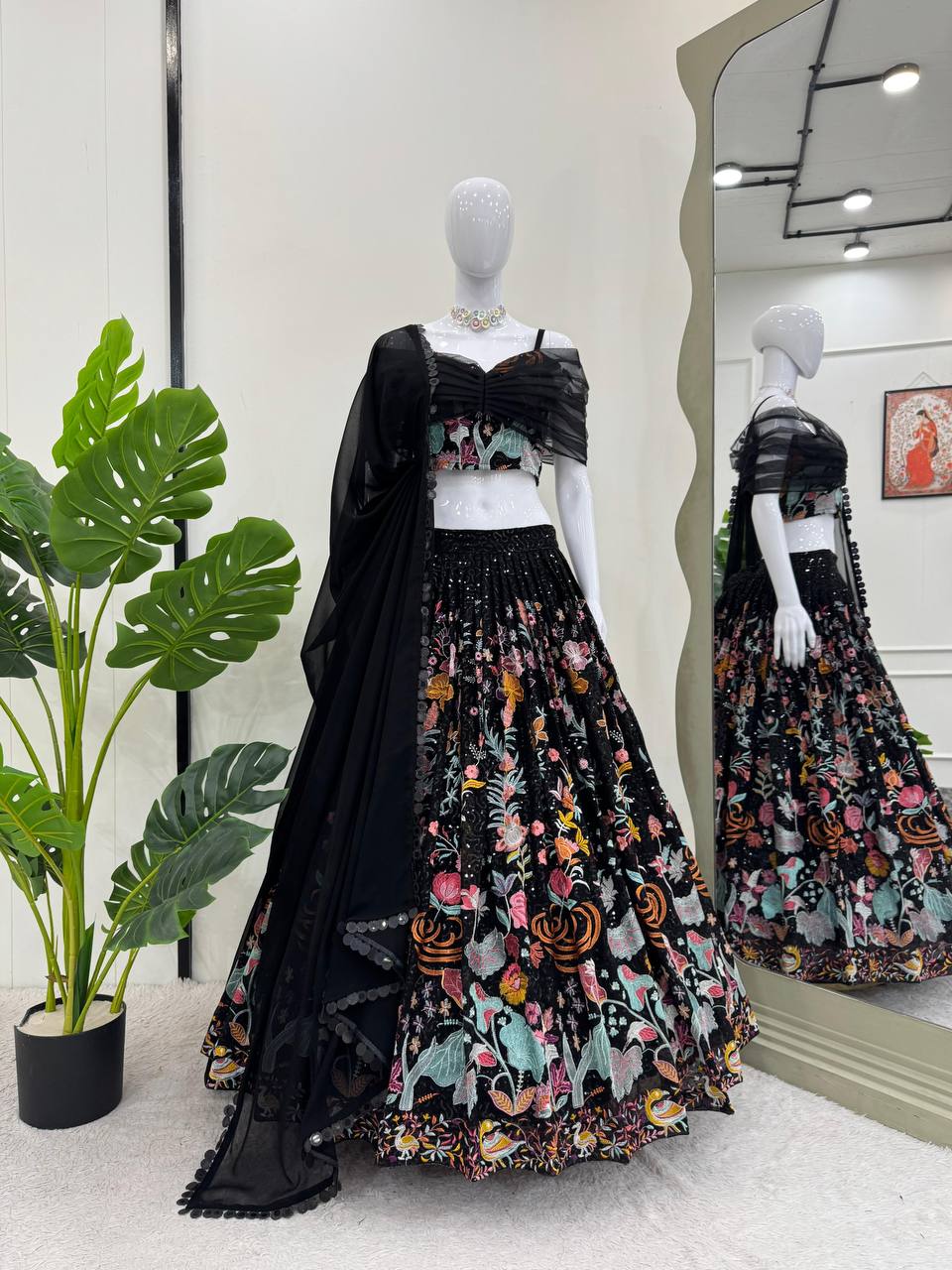 Noir New Black Foux Georgette Lehenga Set