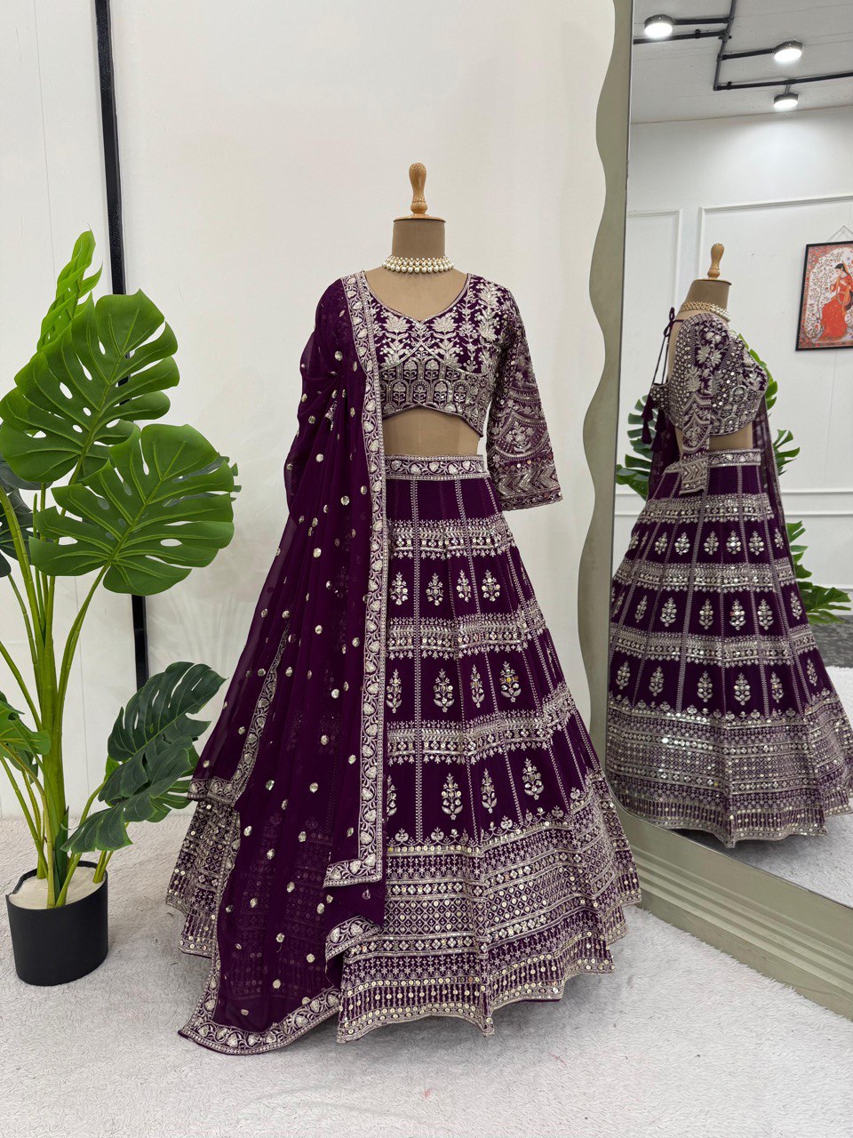 Niladri Brown Foux Gorgette Lehenga Set