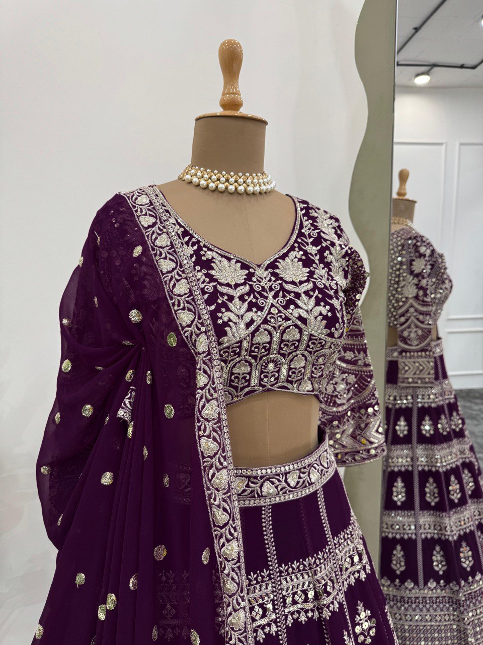 Niladri Brown Foux Gorgette Lehenga Set