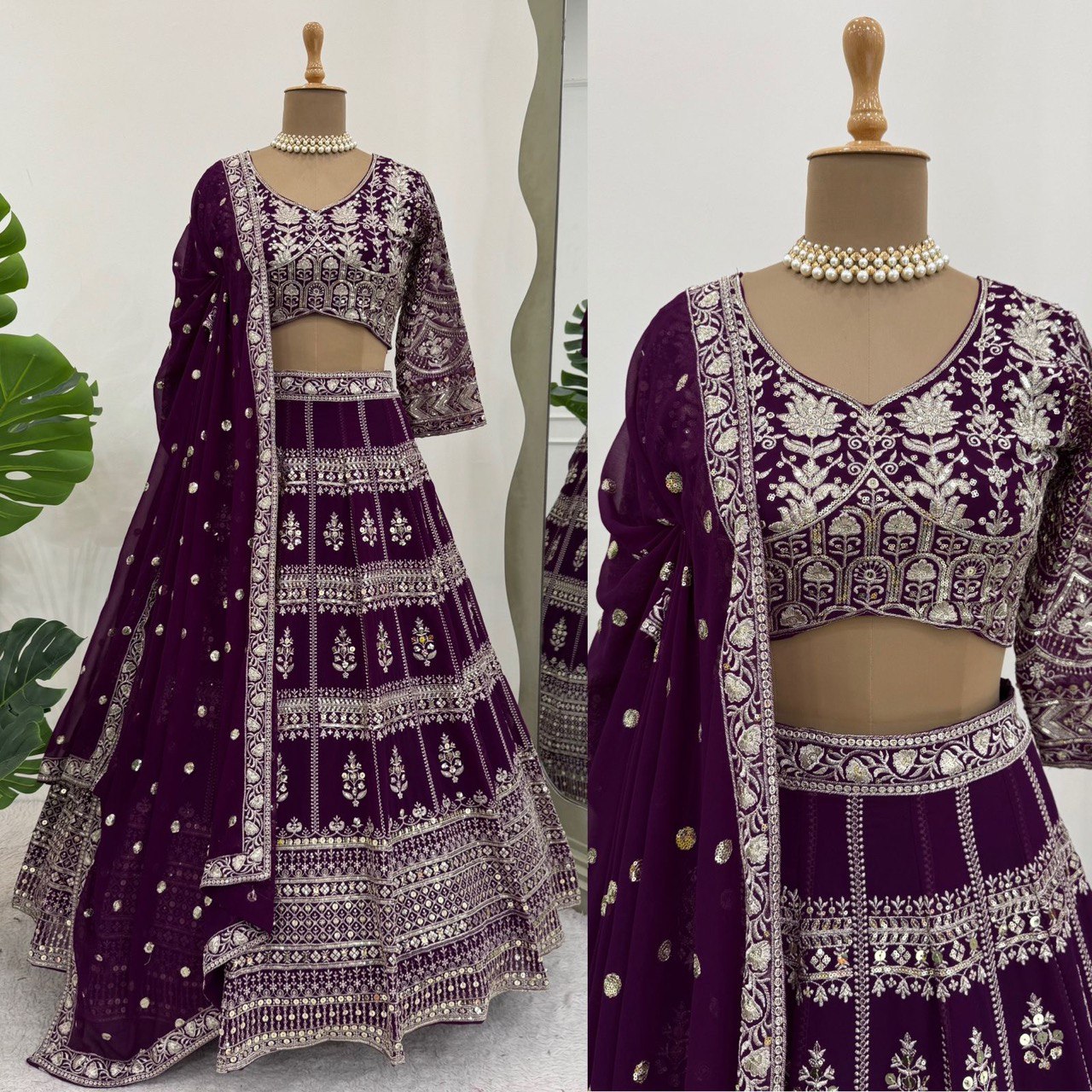 Niladri Brown Foux Gorgette Lehenga Set
