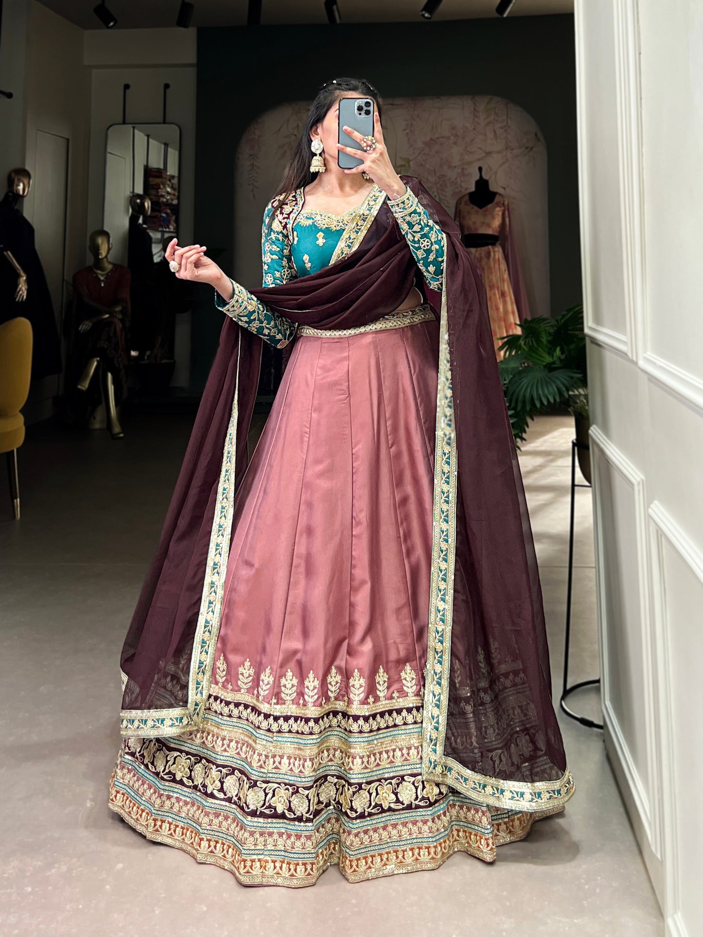 Burnt Sienna Bliss Moonga Silk Lehenga Set