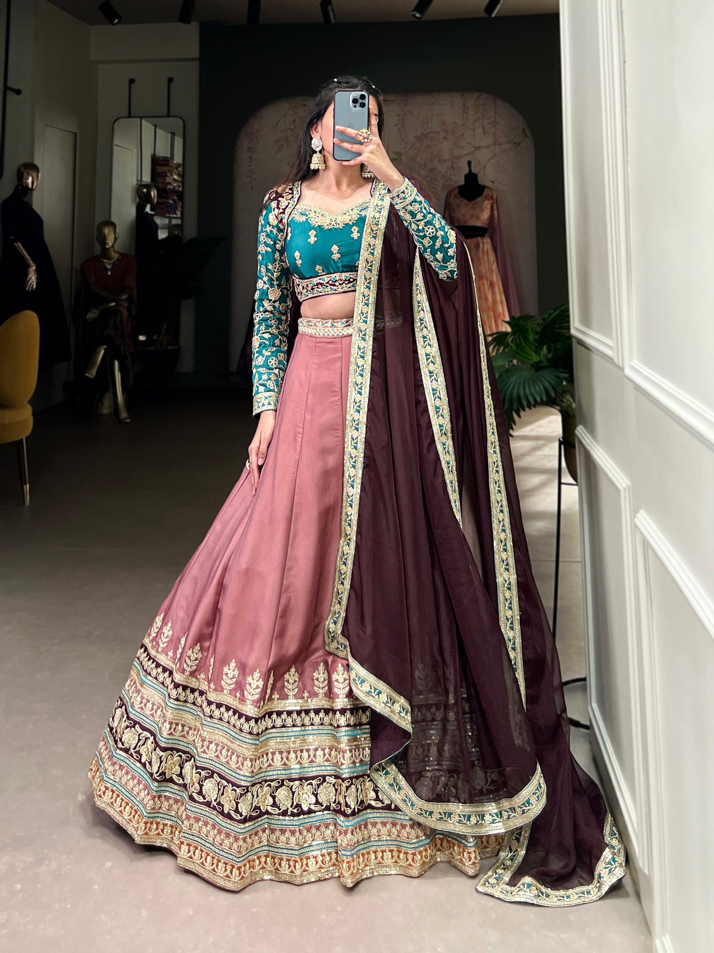 Burnt Sienna Bliss Moonga Silk Lehenga Set