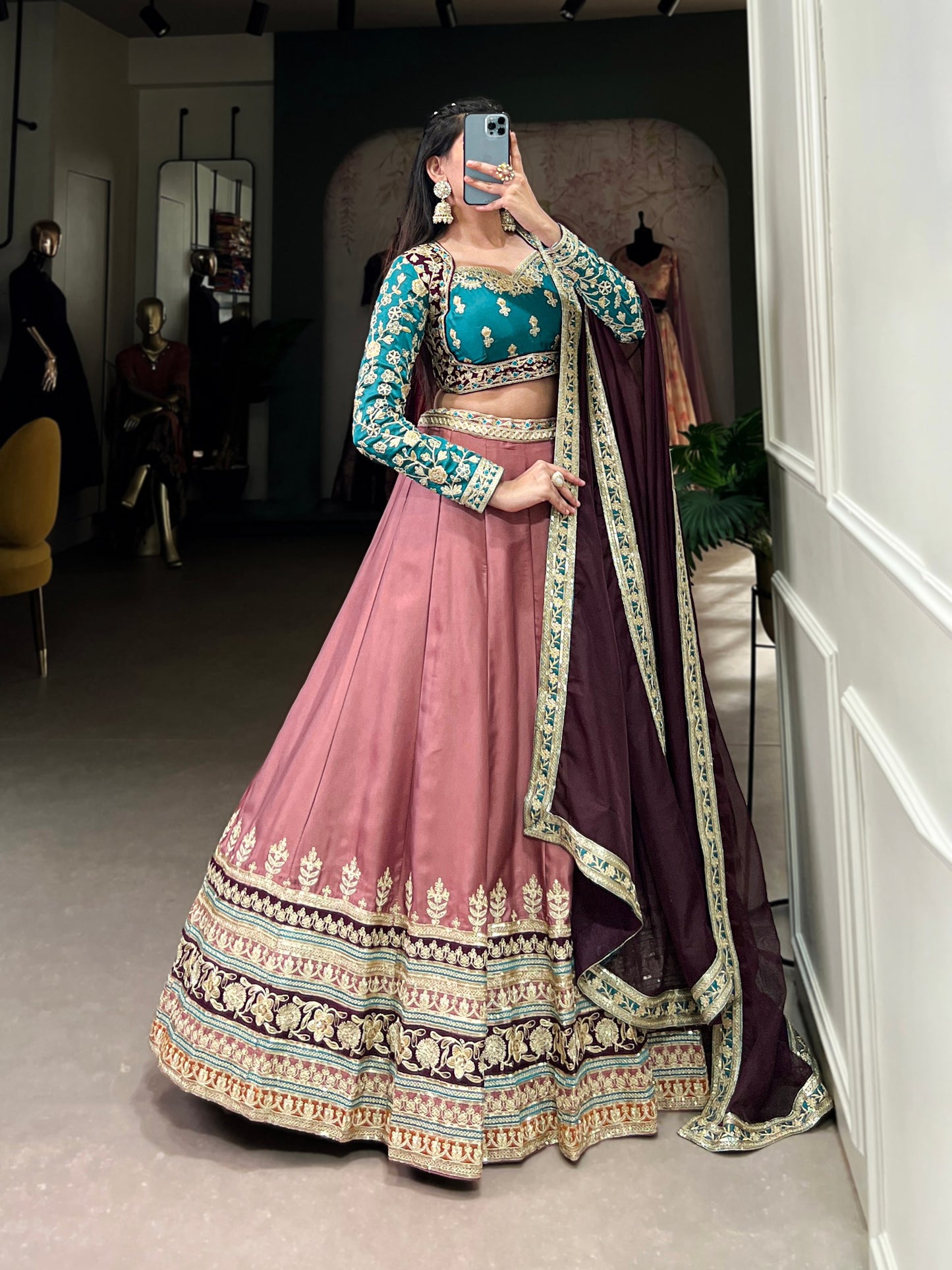 Burnt Sienna Bliss Moonga Silk Lehenga Set
