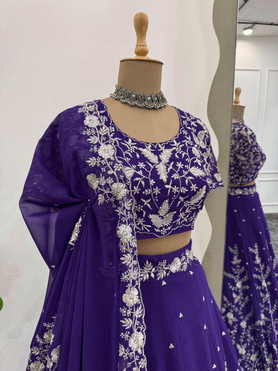Marshall blue Foux Gorgette Lehenga Choli