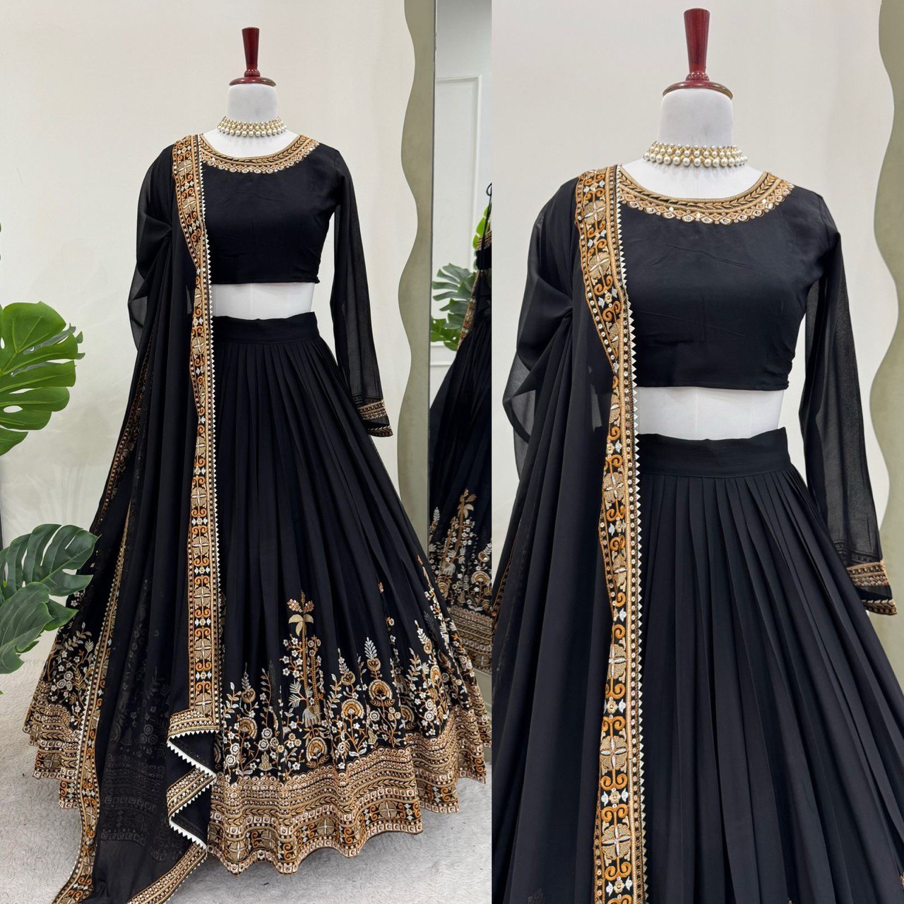Siddhi Black Foux Gorgette Lehenga Choli Set