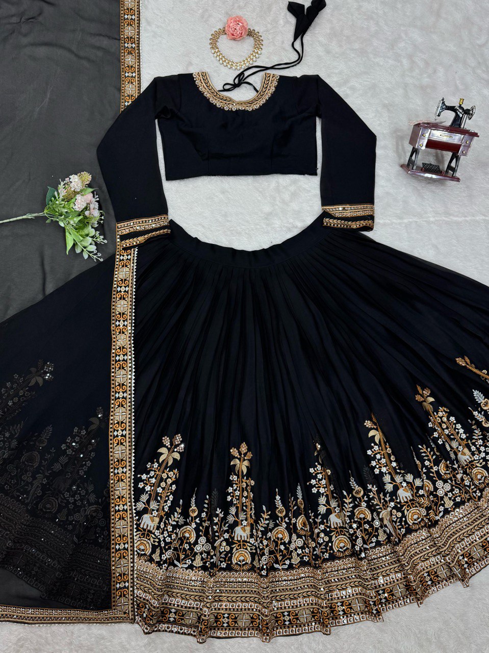 Siddhi Black Foux Gorgette Lehenga Choli Set