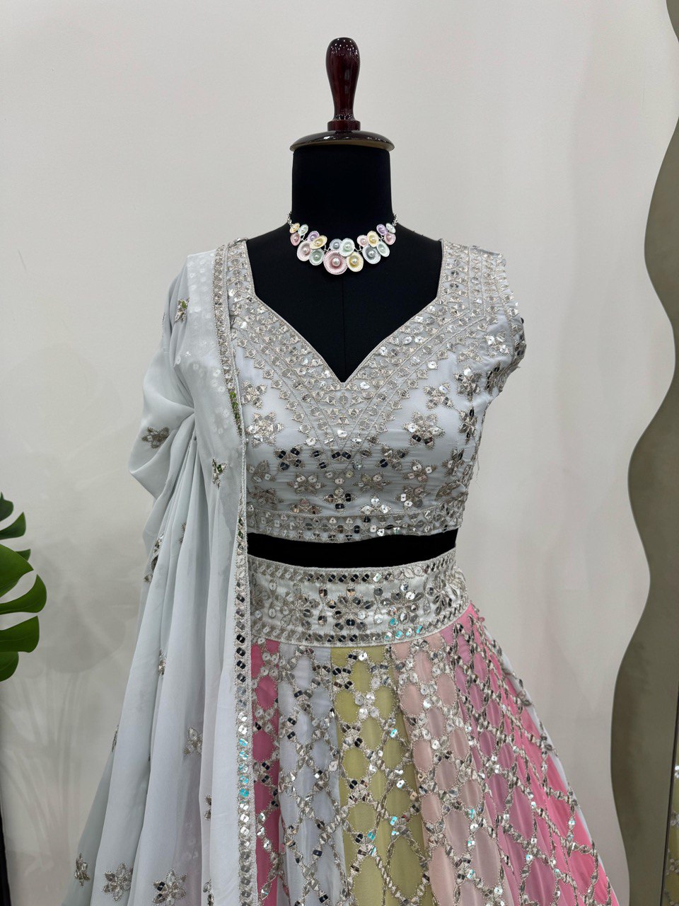 Pastel Glamour Mirror Work Ombre Lehenga
