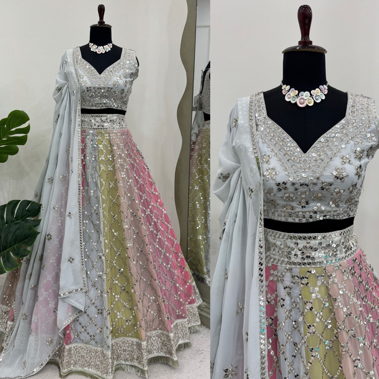 Pastel Glamour Mirror Work Ombre Lehenga