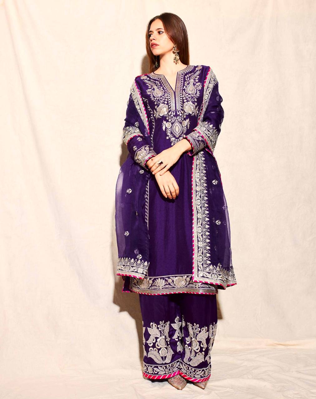 Royal Purple Embroidered Suit with Dupatta