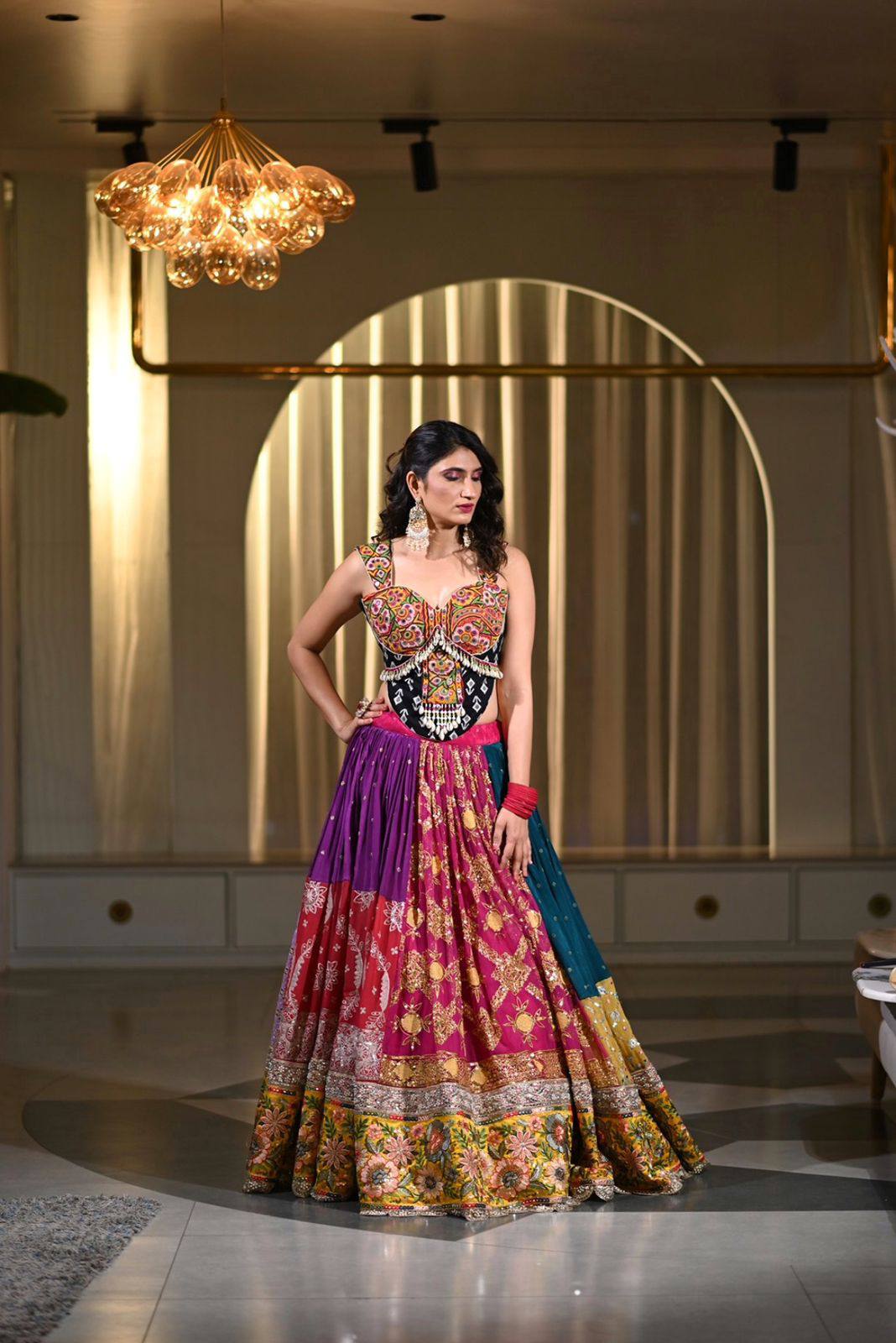 Royal Multicolor Embroidered Navratri Lehenga Choli Set